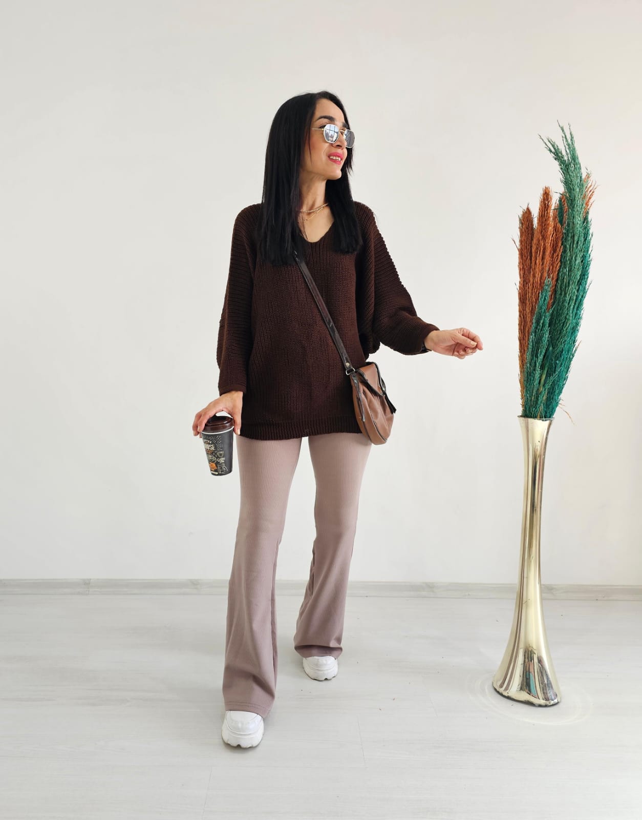 Yarasa Kol Örme Kazak - ACI KAHVE