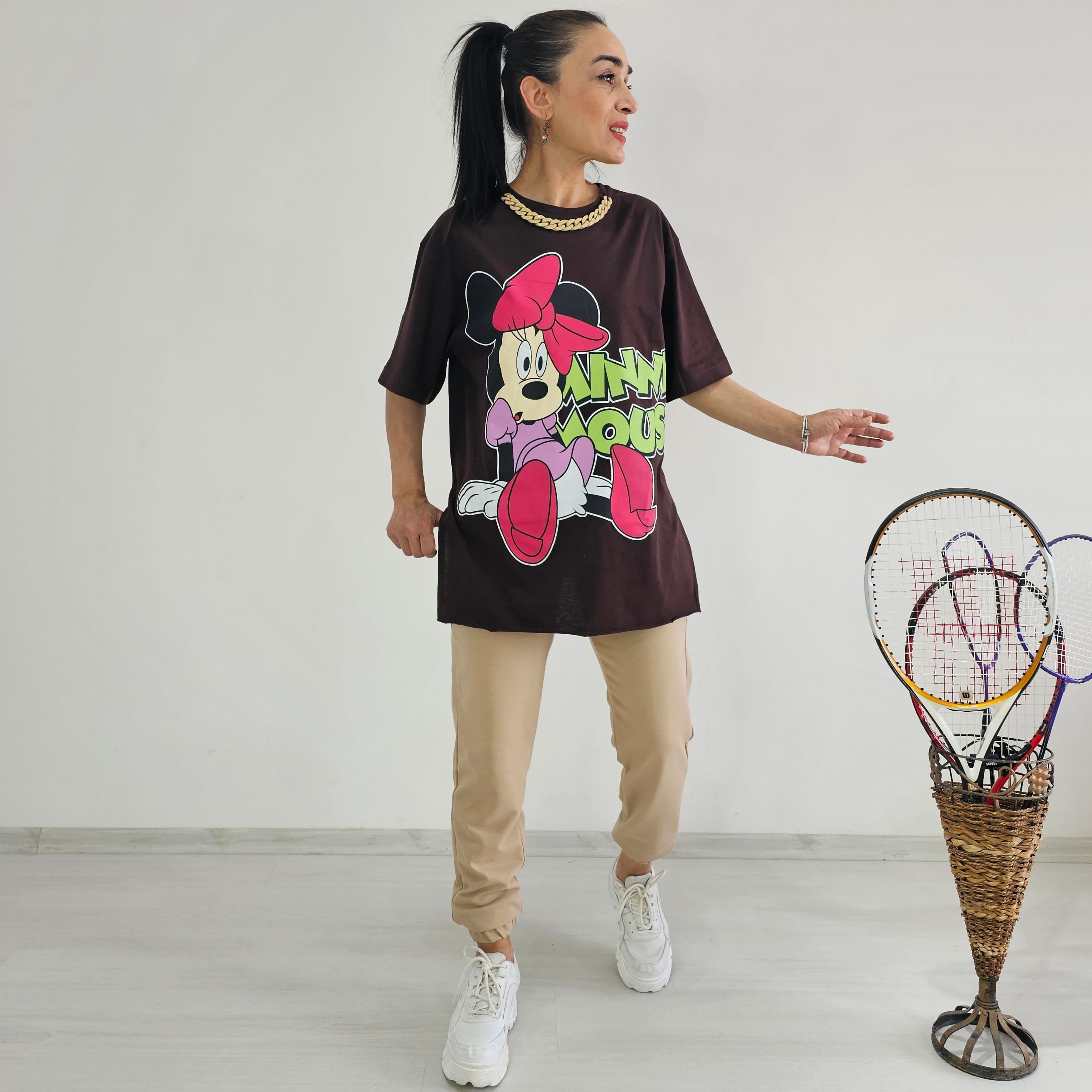 Kolye Detay Mickey Eşofman Takımı - KAHVERENGİ