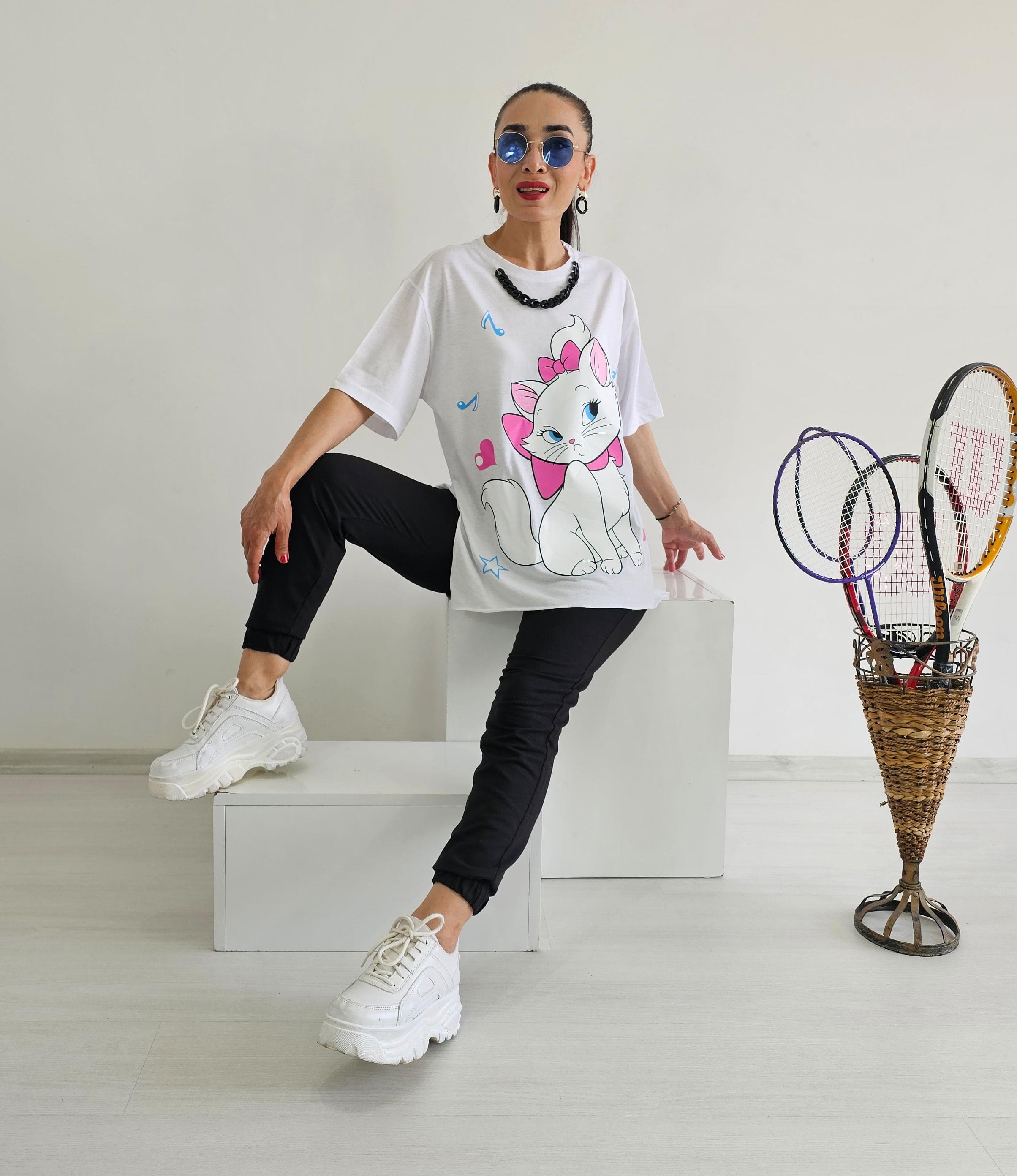 Kedi Baskı Kolyeli Eşofman Takımı - BEYAZ