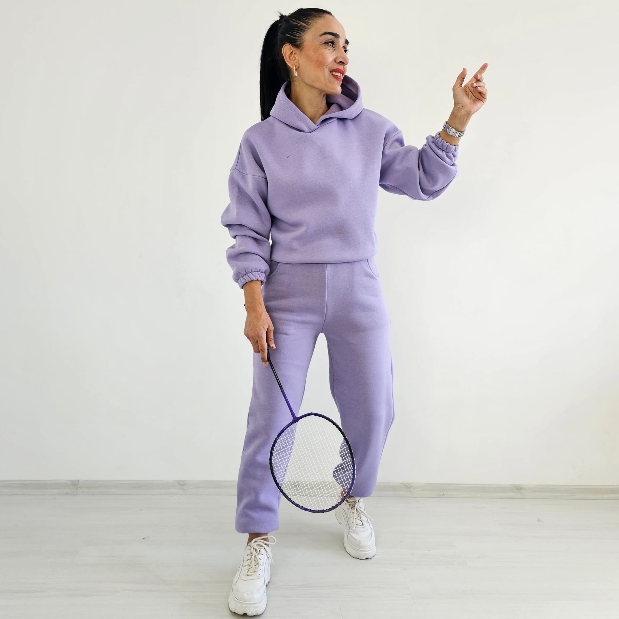 1 ALANA 1 BEDAVA I 3 İp Kapşonlu Eşofman Takımı - LİLA