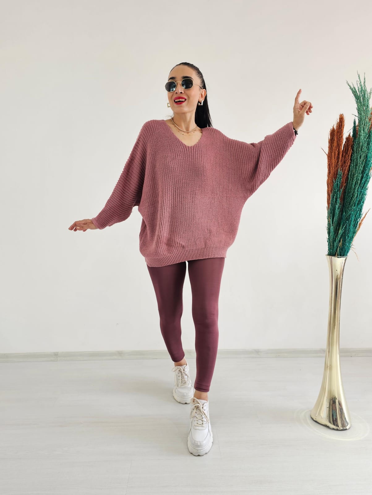 Yarasa Kol Örme Kazak - GÜL KURUSU