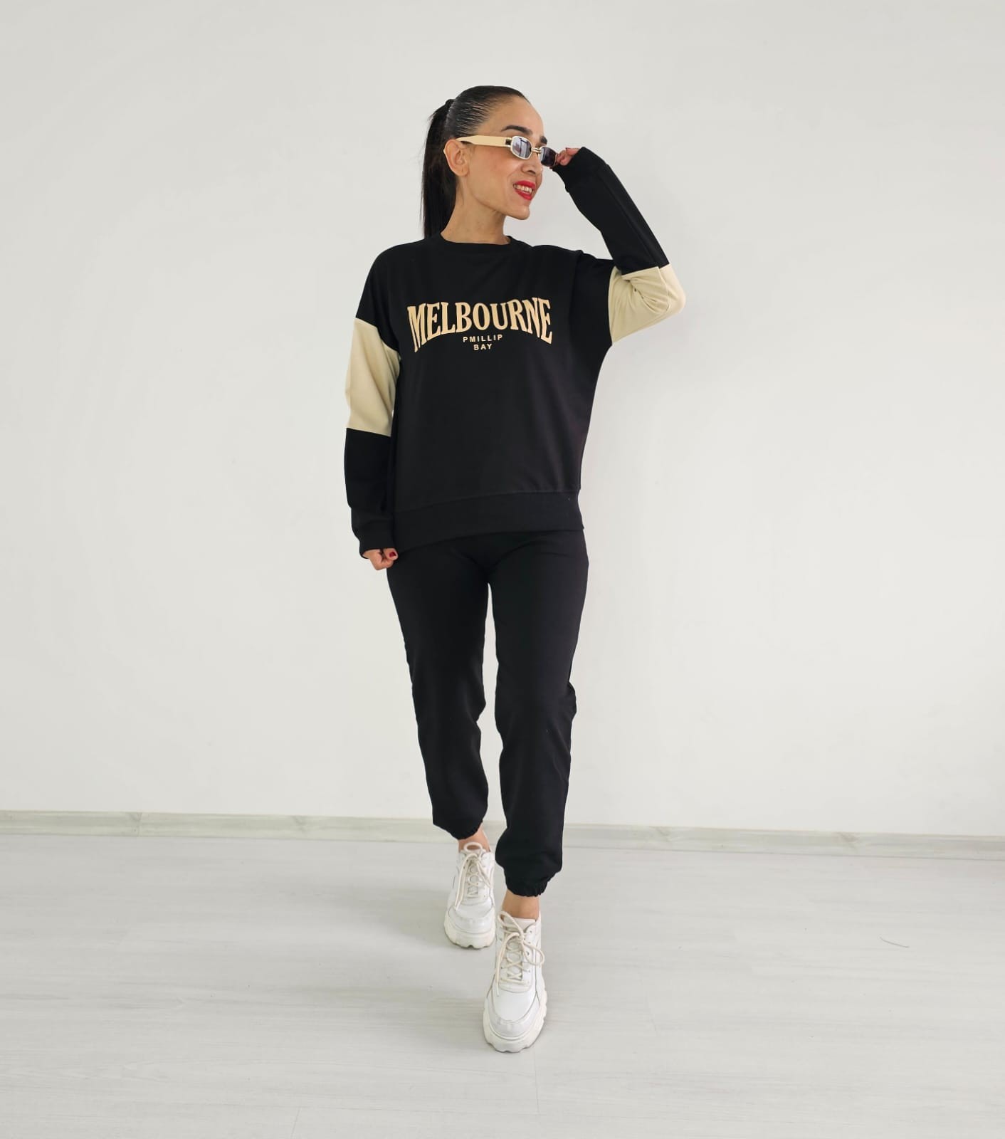 Melbouerne Baskı Sweatshirt - SİYAH