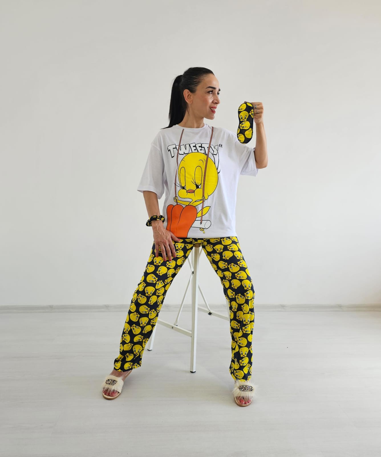 Tweety Geniş Paça Pijama Takımı - BEYAZ