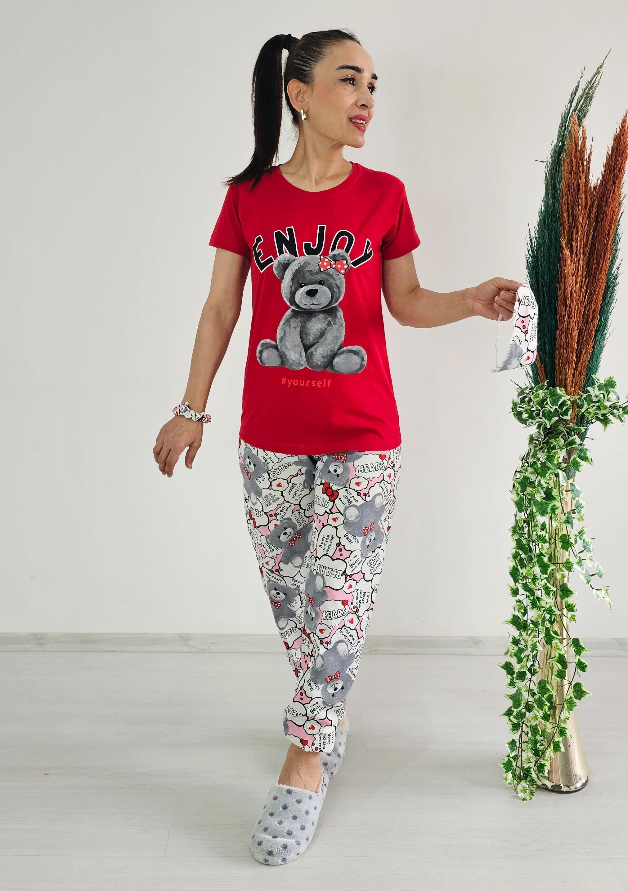 Enjoy Ayıcık Pijama Takımı - KIRMIZI