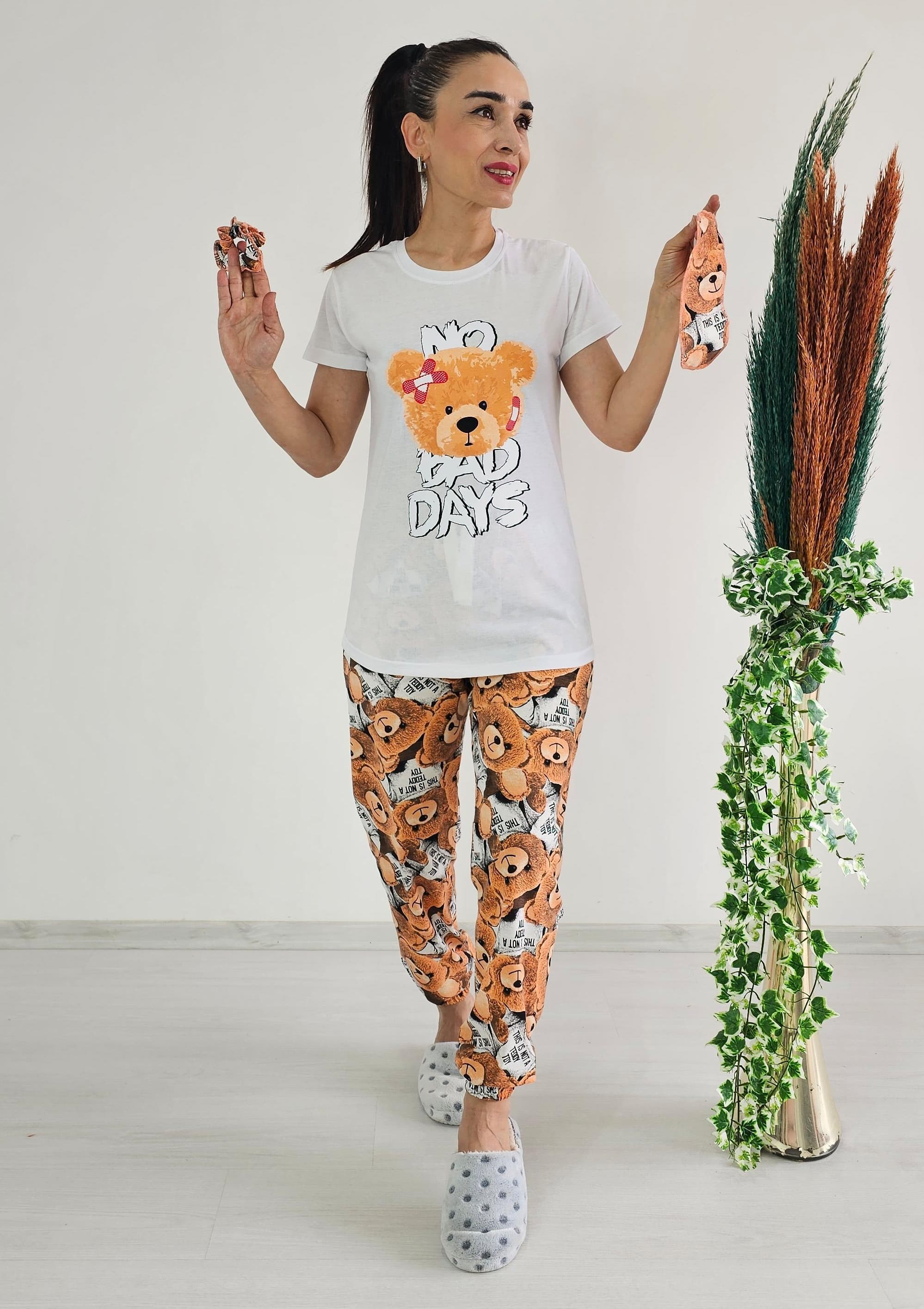 New Ayıcık Pijama Takımı - BEYAZ