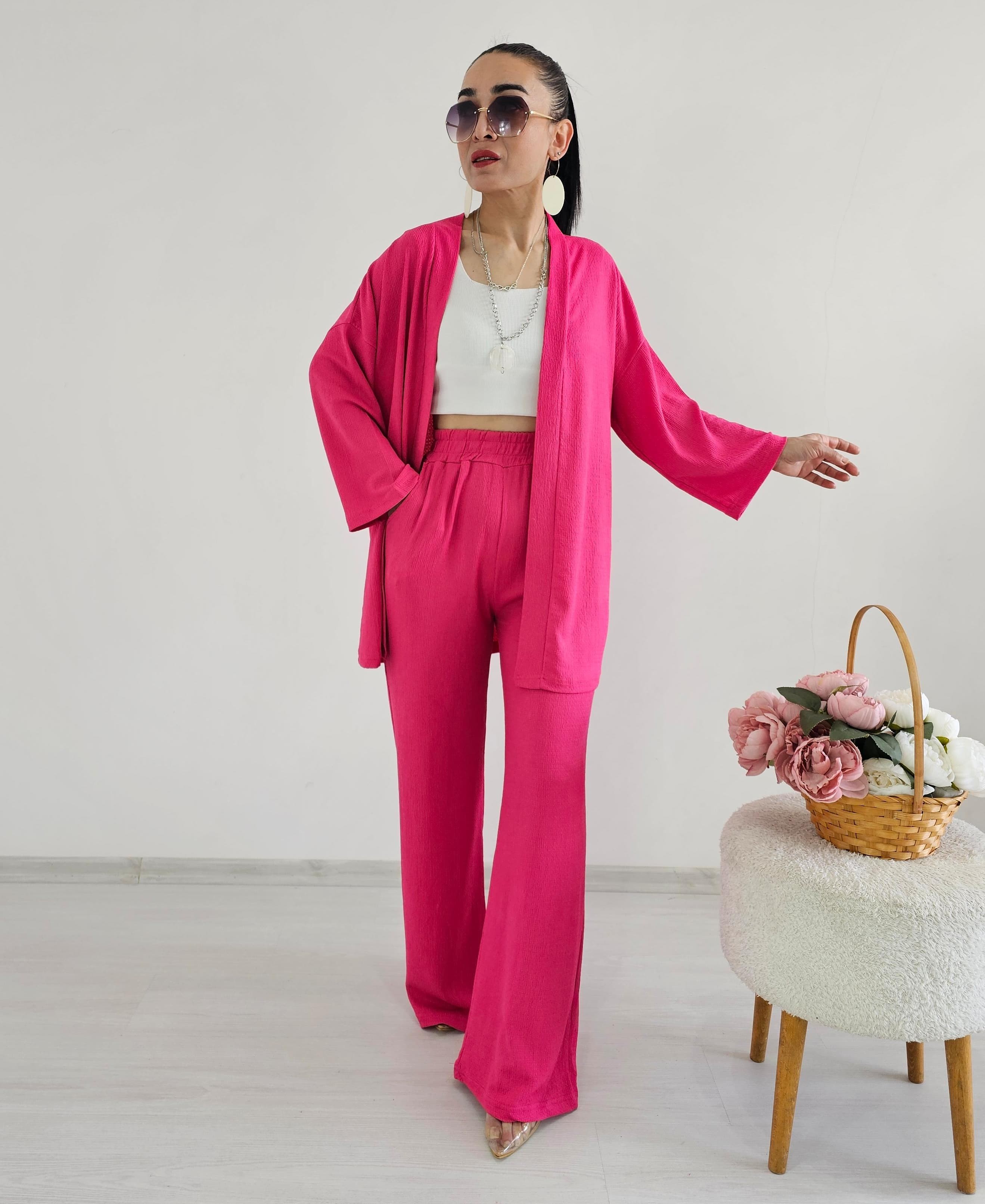 Düz Geniş Paça Kimono Takımı