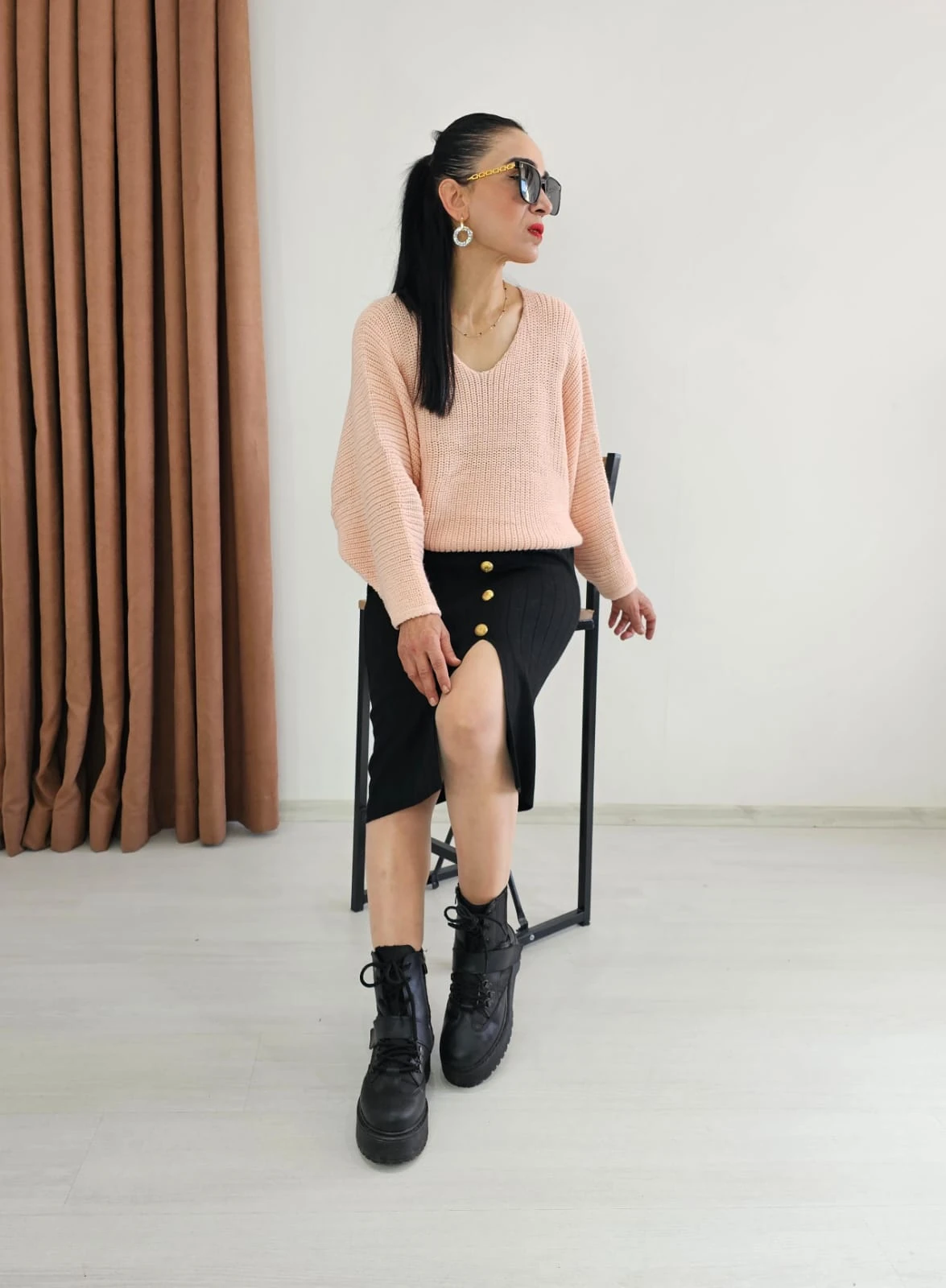 Yarasa Kol Örme Kazak - PUDRA