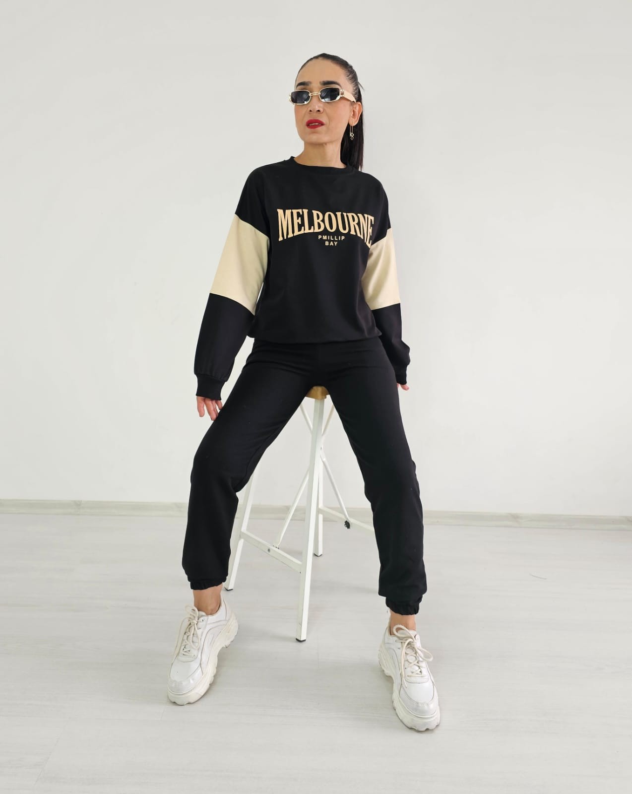 Melbouerne Baskı Sweatshirt - SİYAH