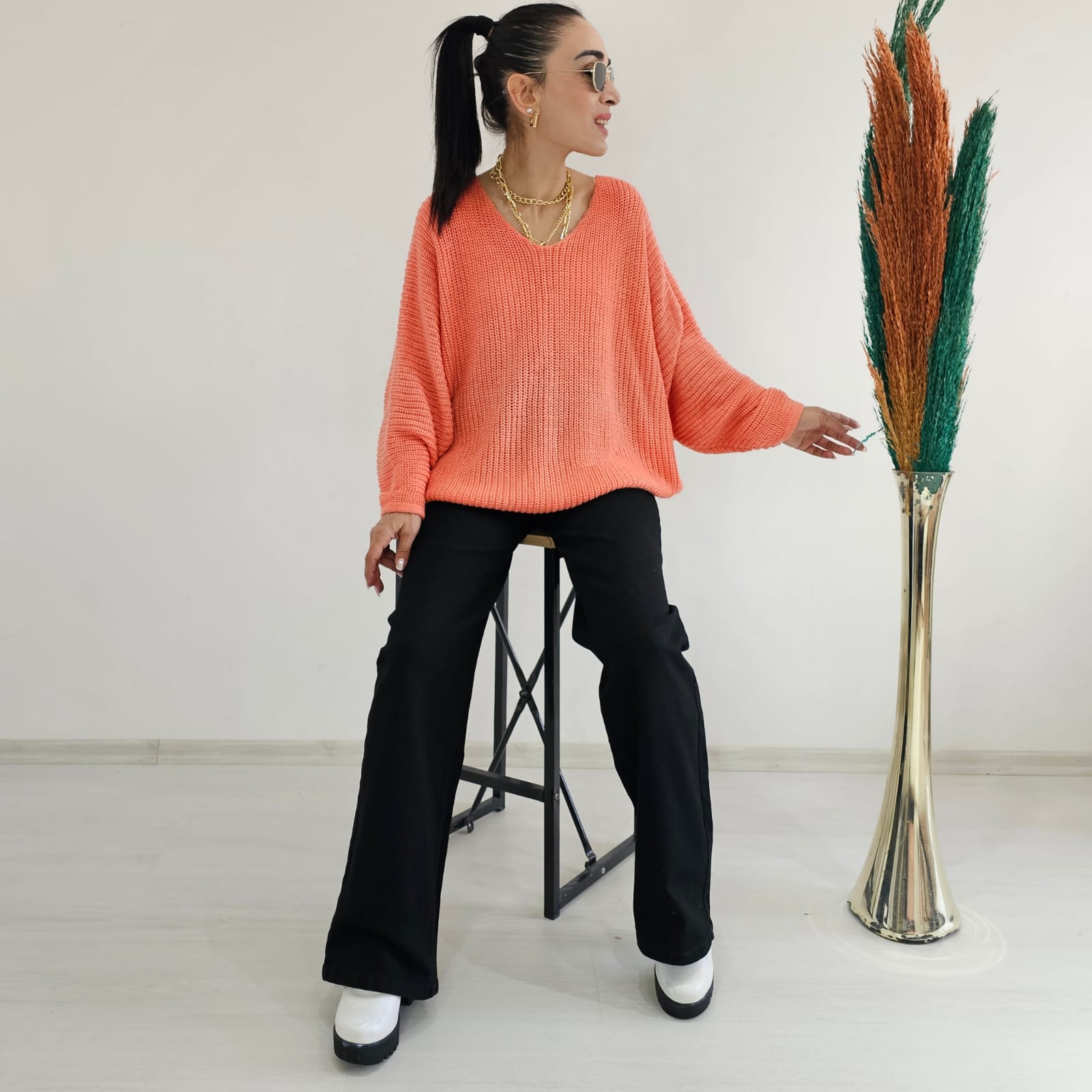 Yarasa Kol Örme Kazak - MERCAN