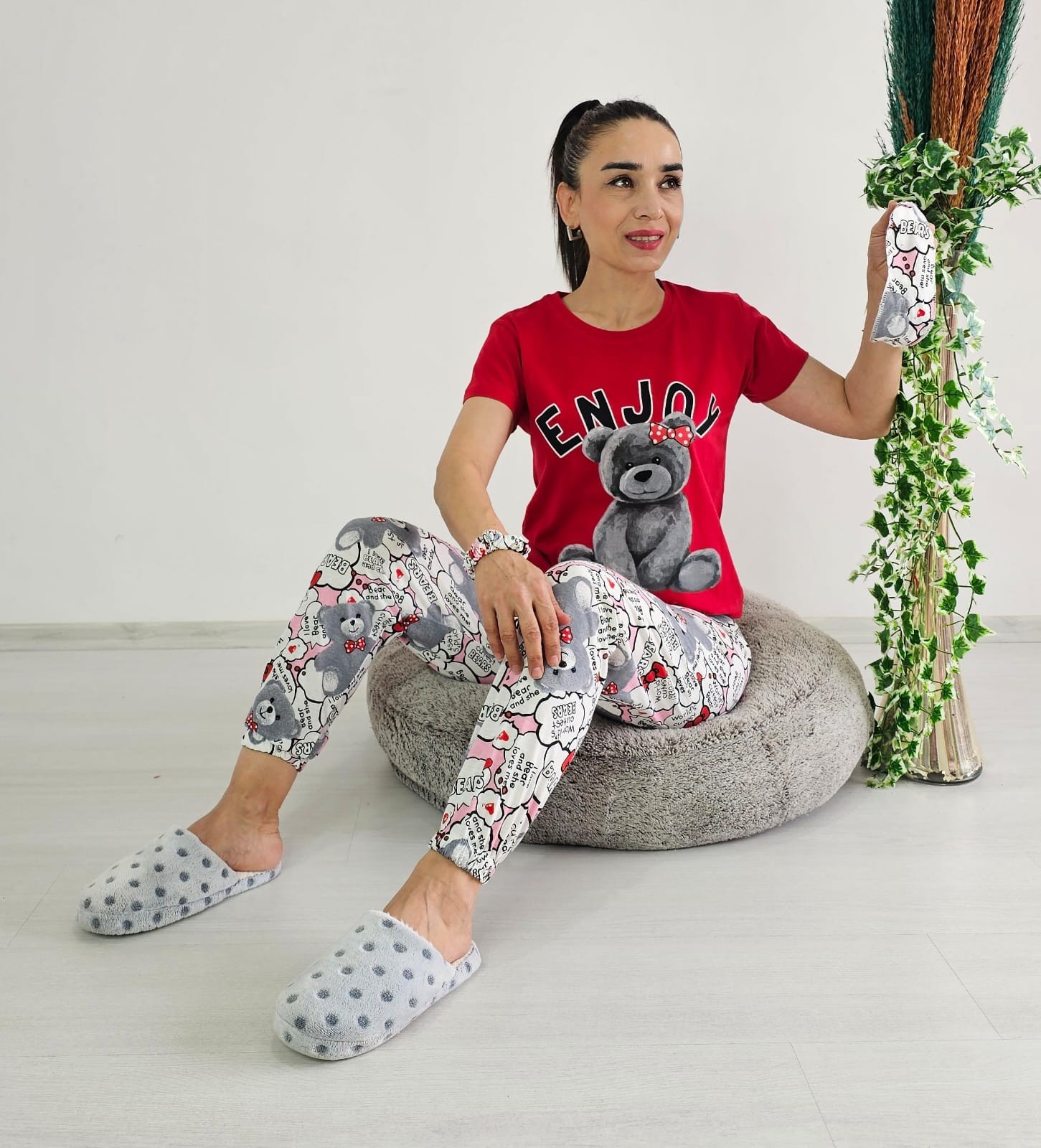 Enjoy Ayıcık Pijama Takımı - KIRMIZI