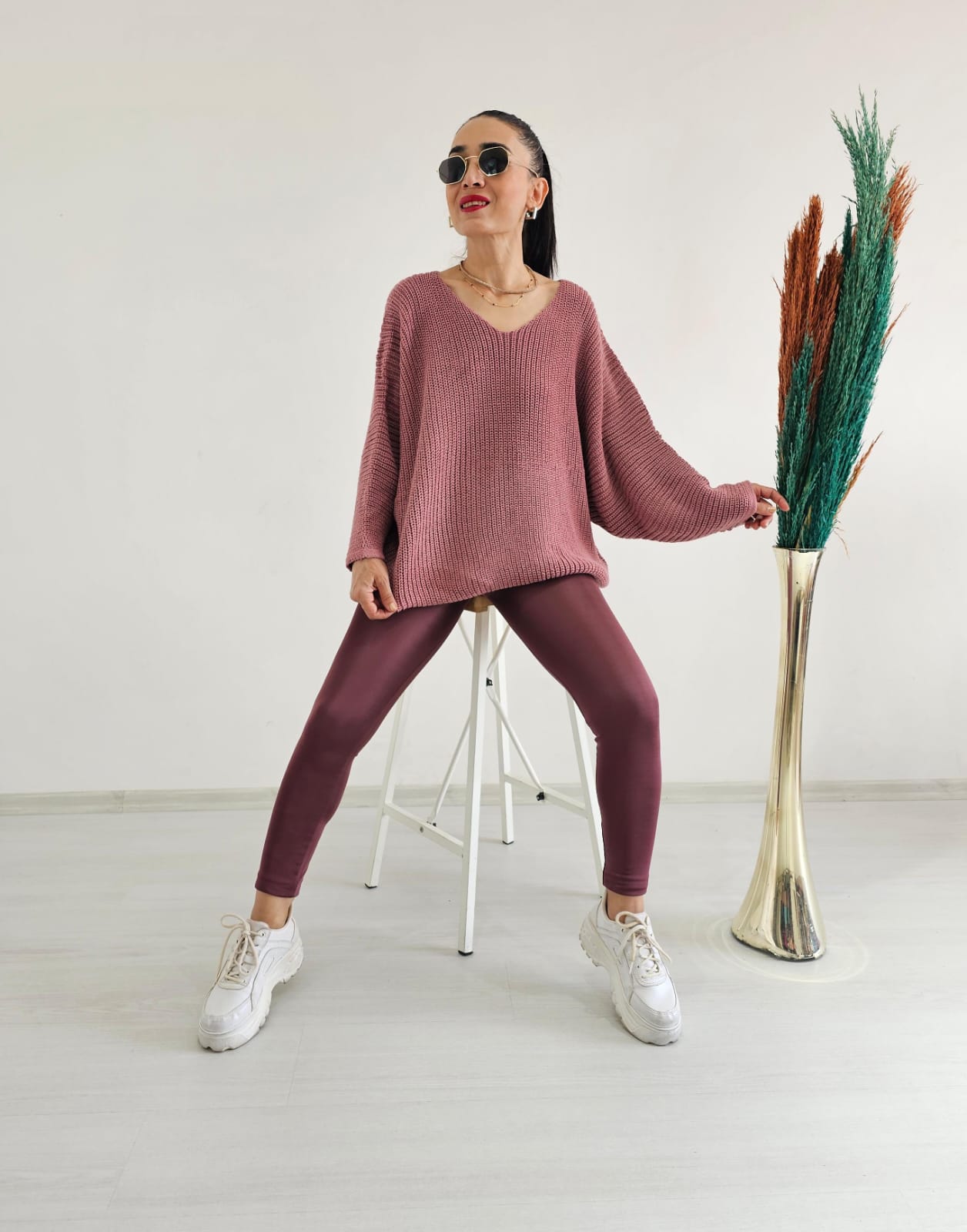 Yarasa Kol Örme Kazak - GÜL KURUSU