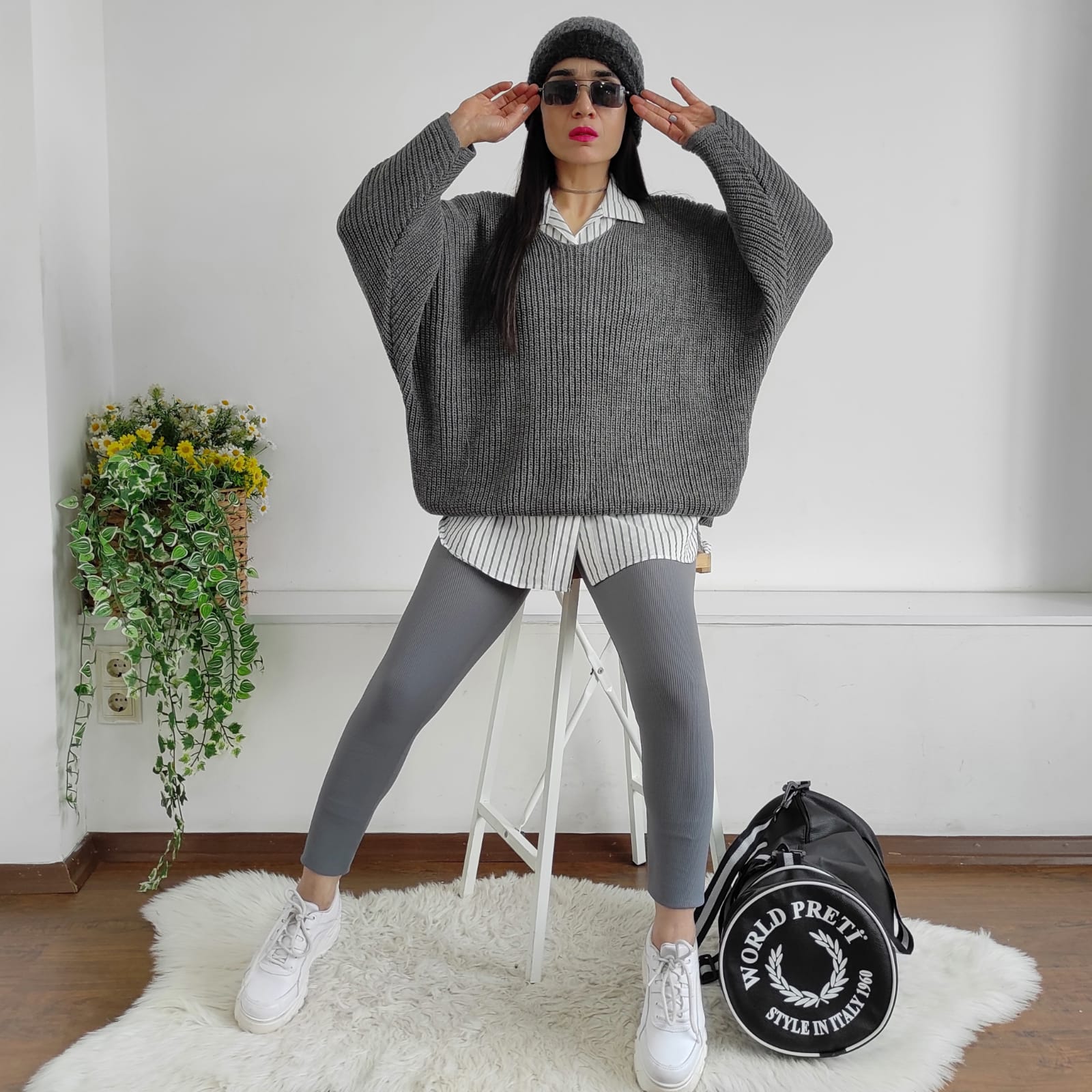 Yarasa Kol Örme Kazak - FÜME