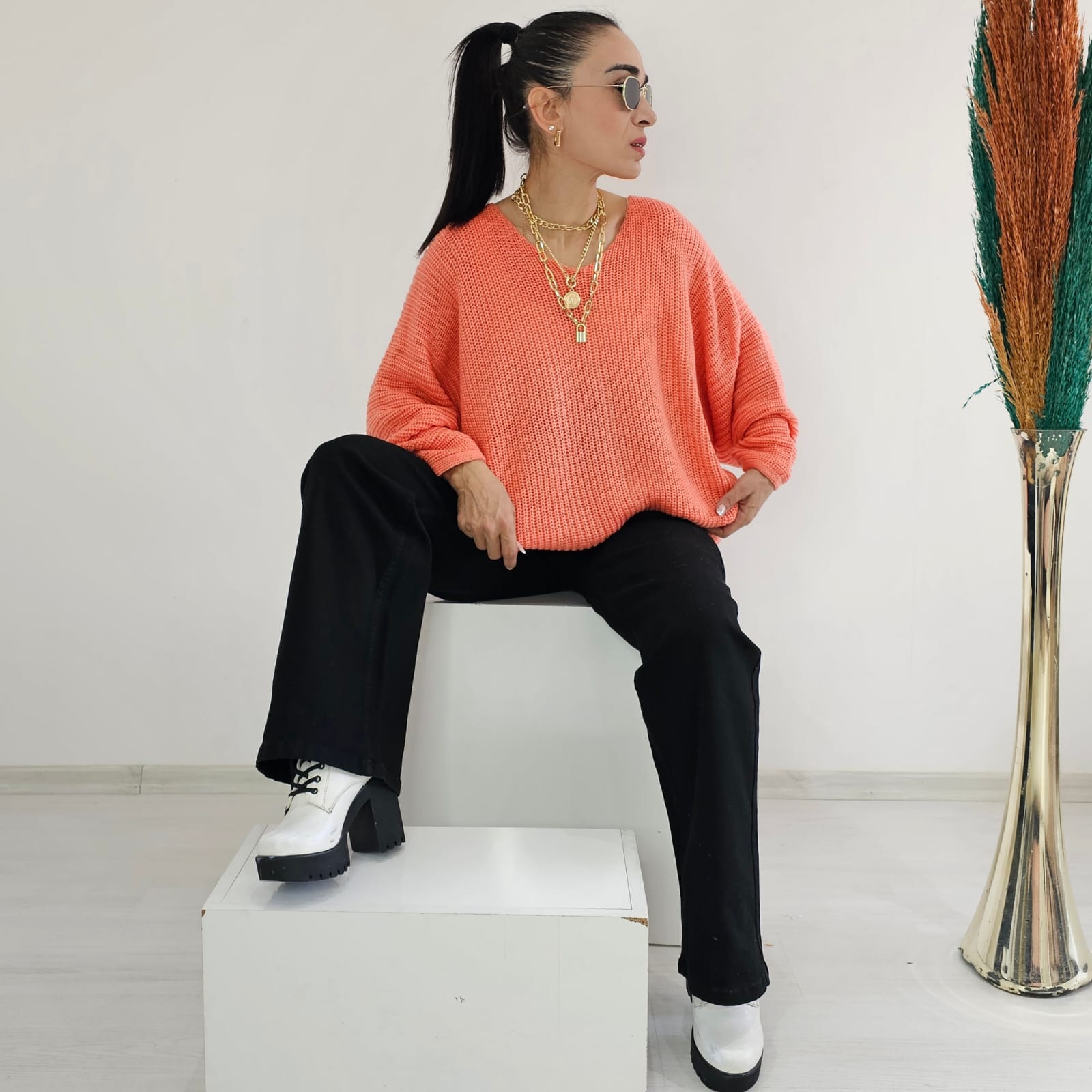 Yarasa Kol Örme Kazak - MERCAN