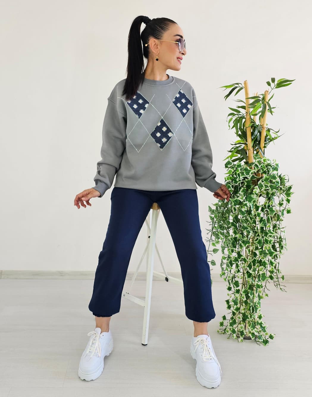 Baklava Desen 3 İp Şardonlu Eşofman Takım