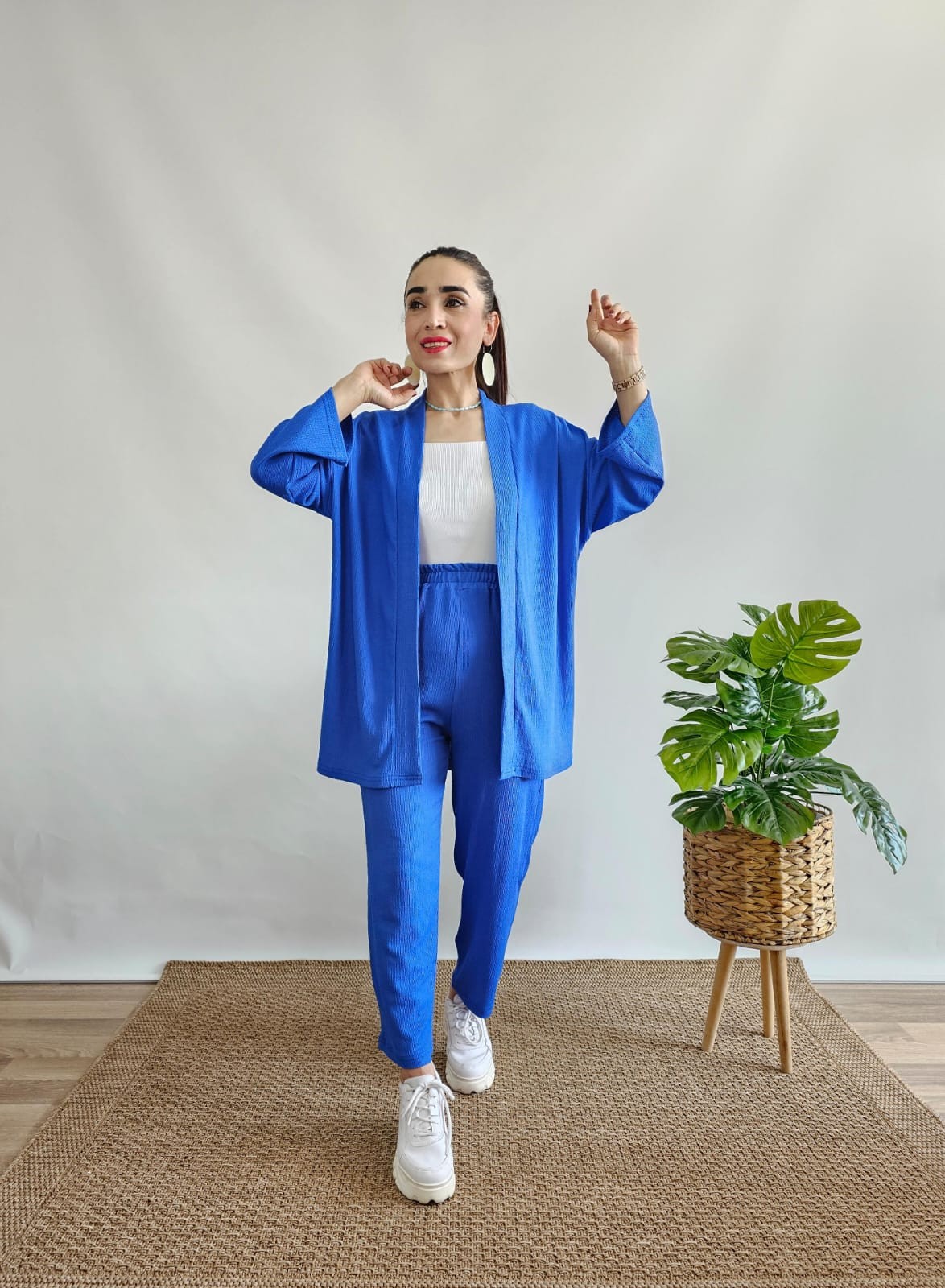 New Düz Kimono Takım - Mavi
