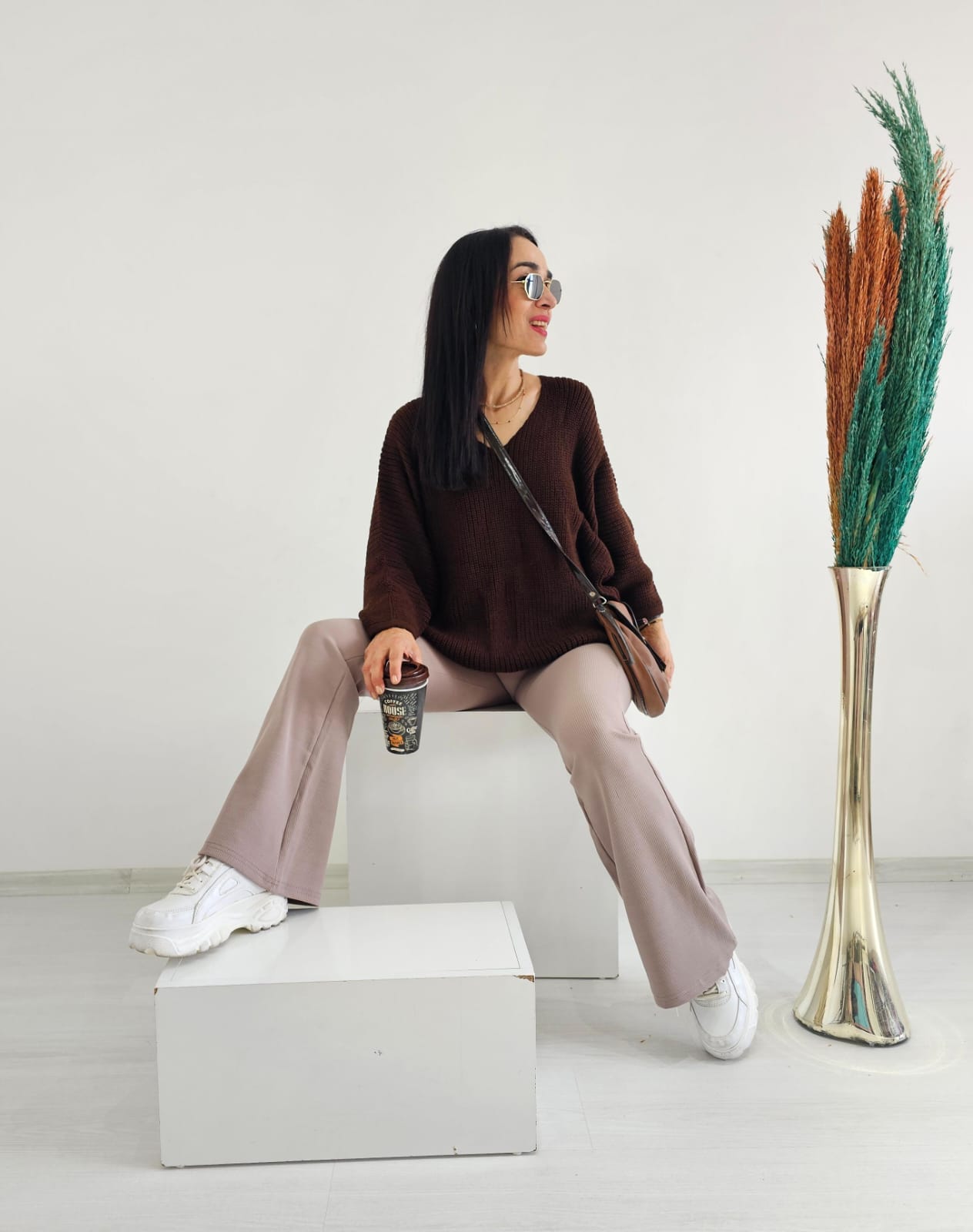 Yarasa Kol Örme Kazak - ACI KAHVE