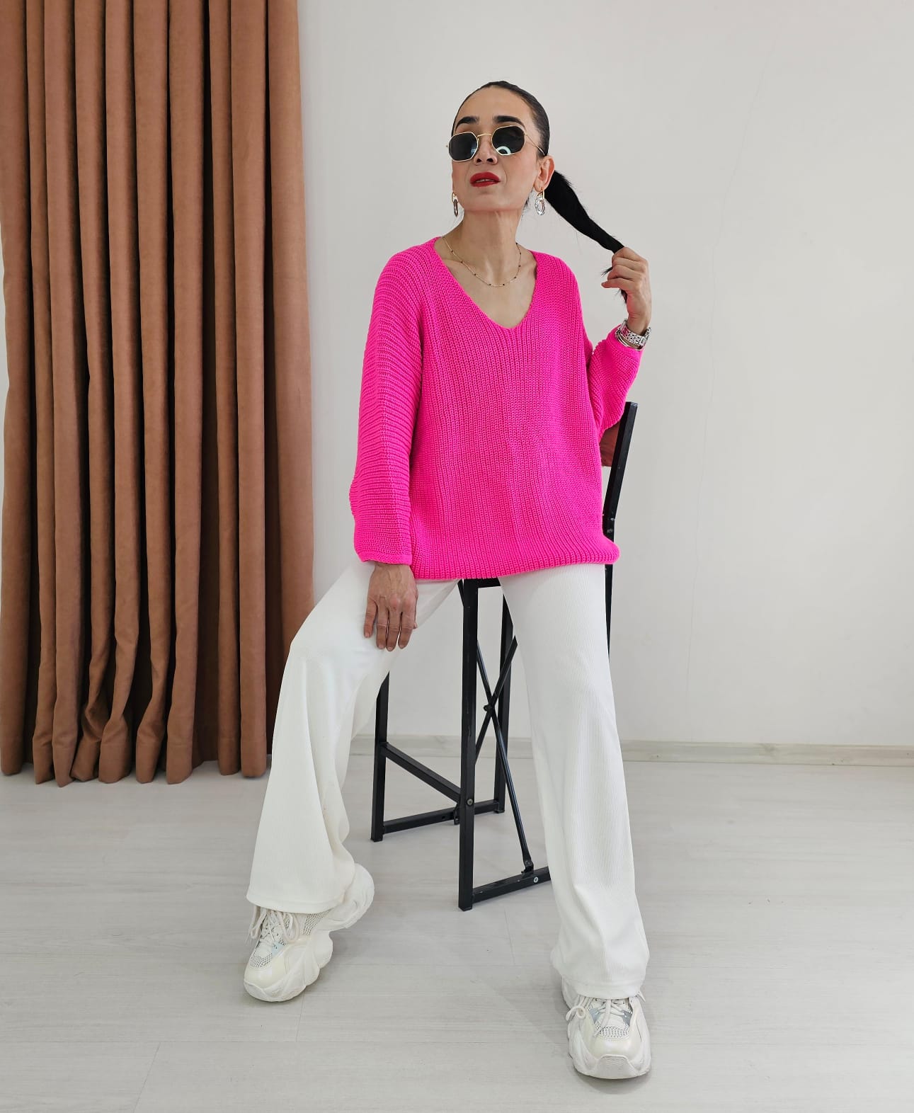 Yarasa Kol Örme Kazak - FUŞYA