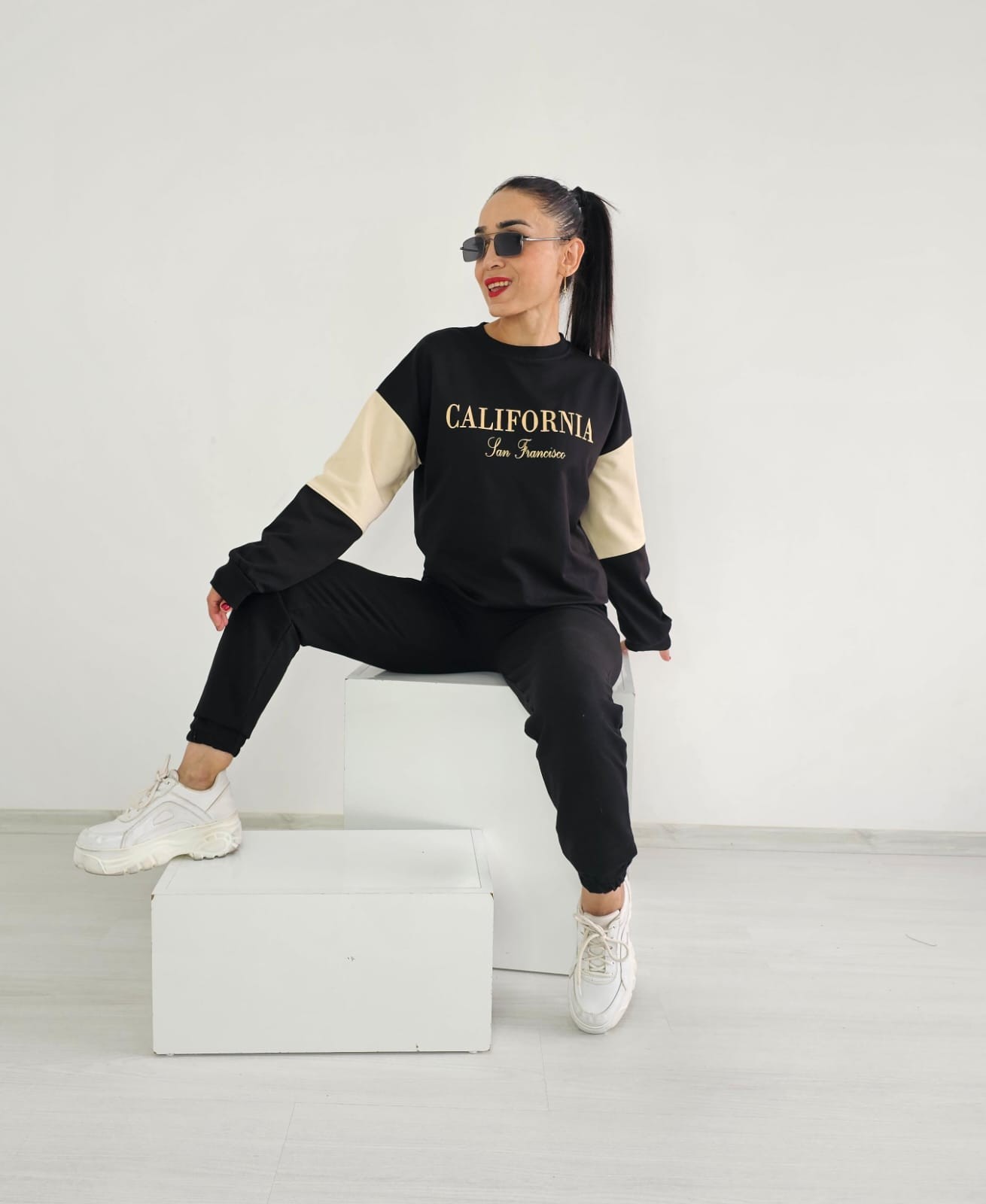 New California Baskı Sweatshirt - SİYAH