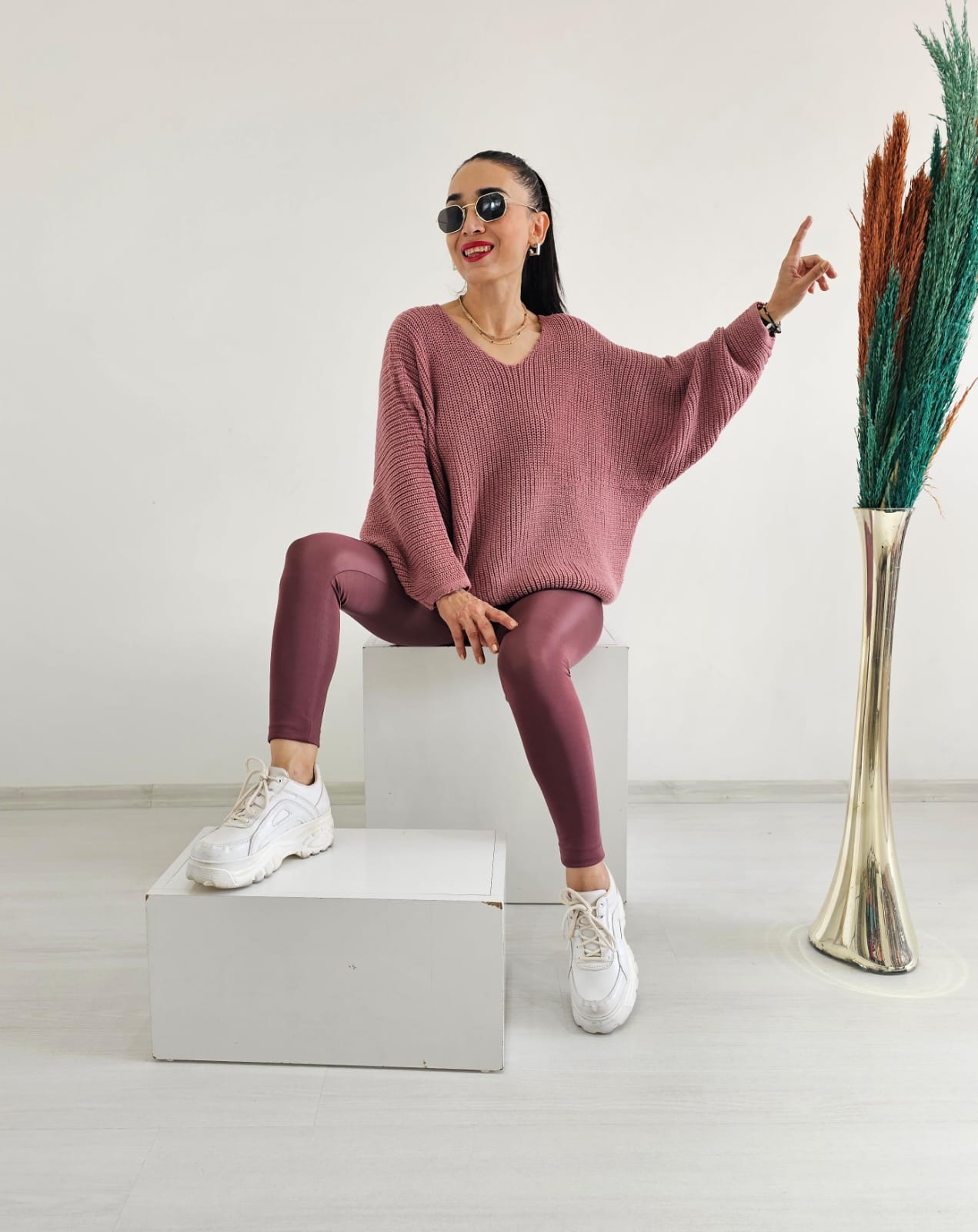 Yarasa Kol Örme Kazak - GÜL KURUSU