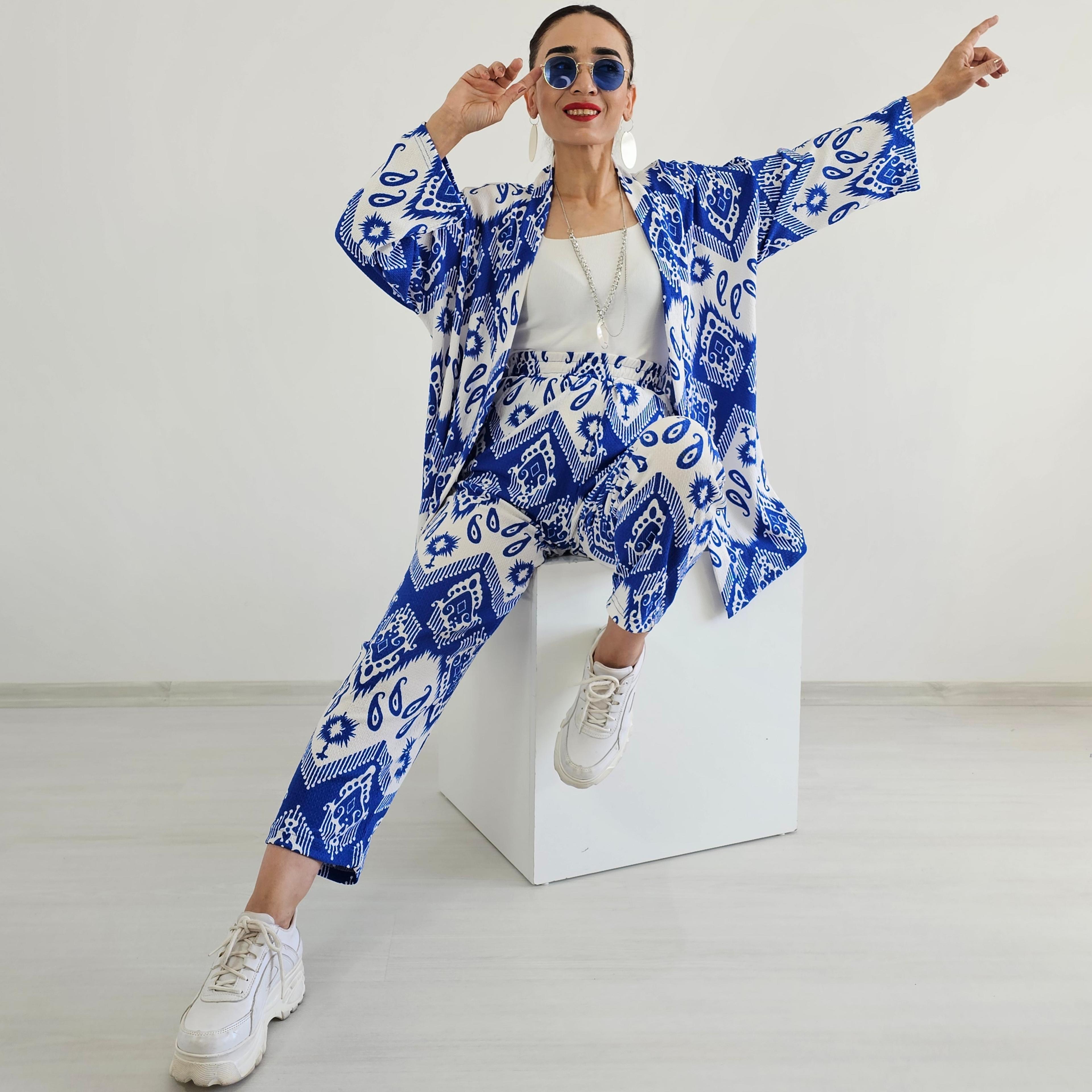 Dar Desenli Kimono Takımı