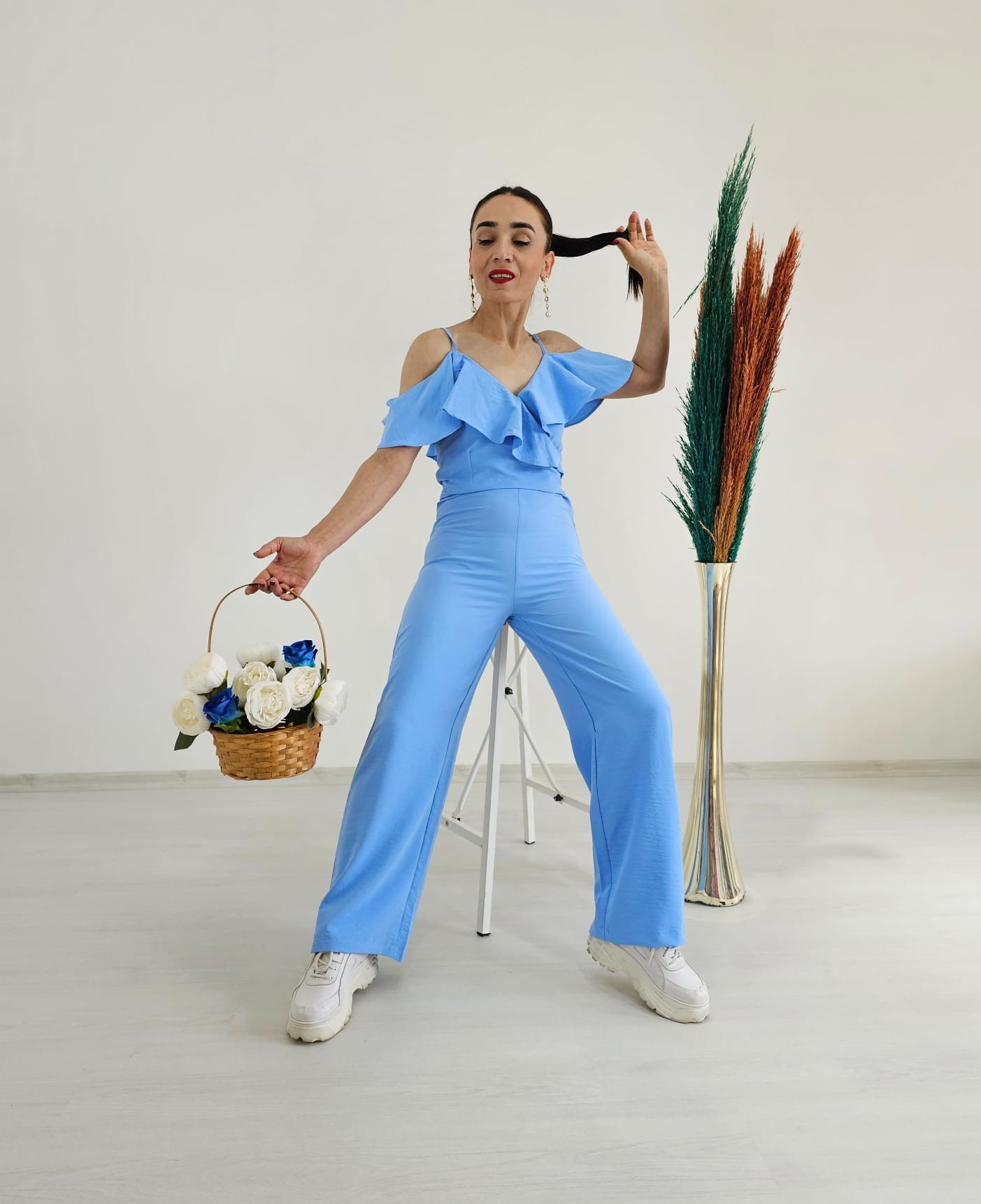 Fırfır Detay İpli Tulum - BEBE MAVİ