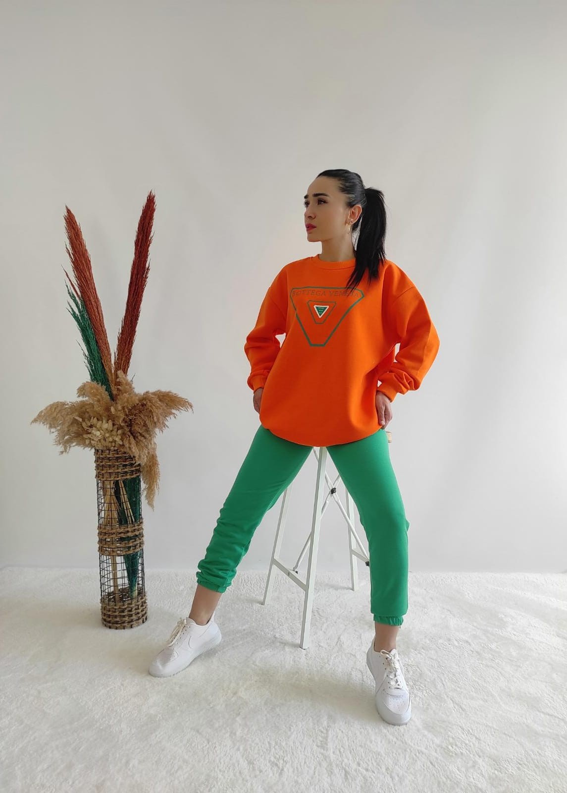 Veneta Baskı Sweatshirt-turuncu