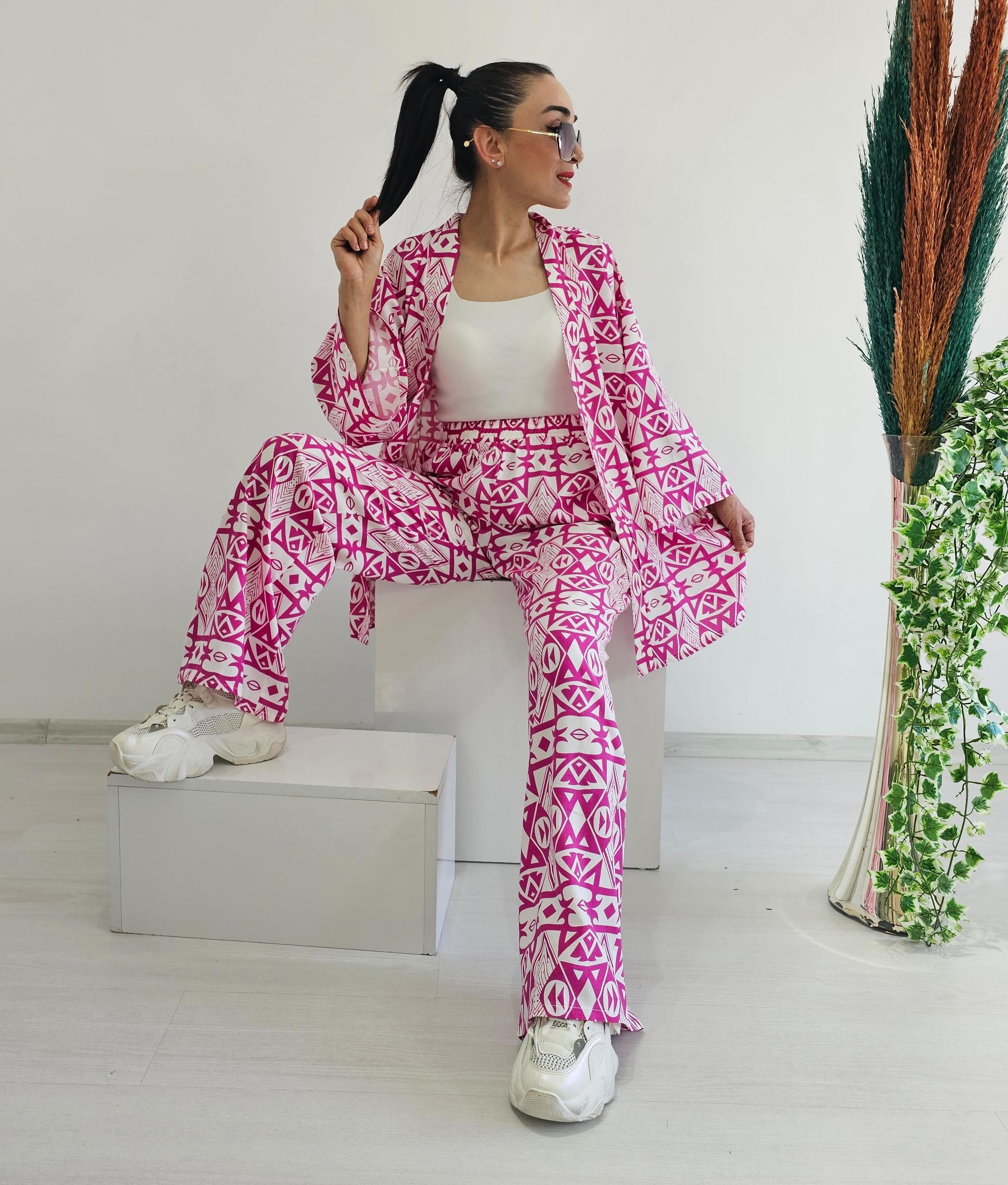 Etnik Desen Kimono Takım