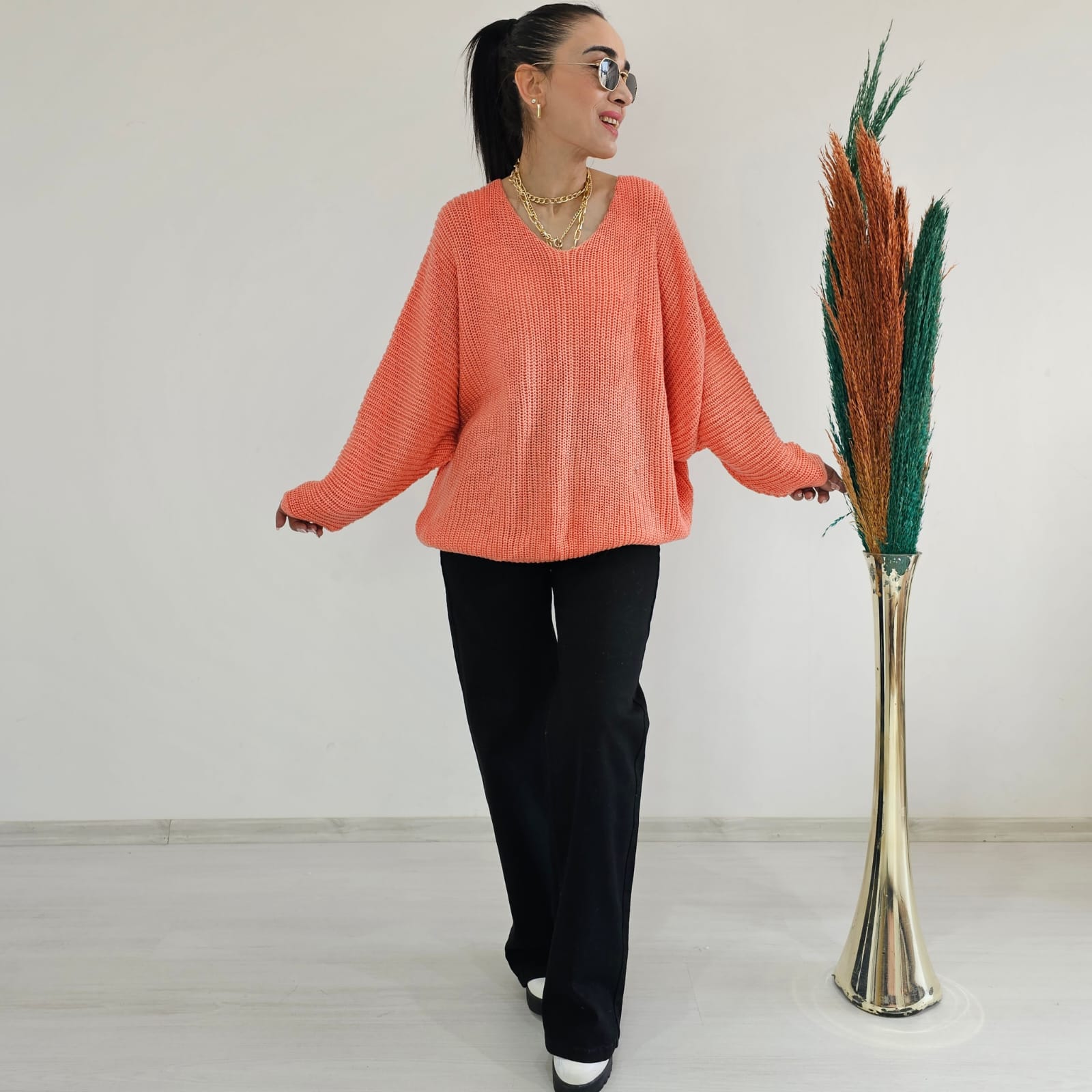 Yarasa Kol Örme Kazak - MERCAN