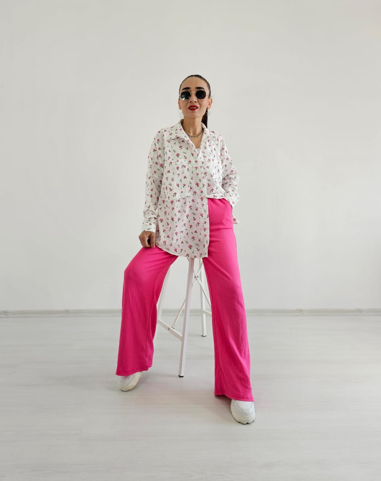 Mantar Baskı Gömlek - Pembe