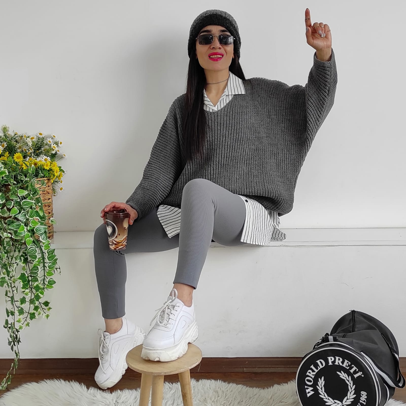 Yarasa Kol Örme Kazak - FÜME