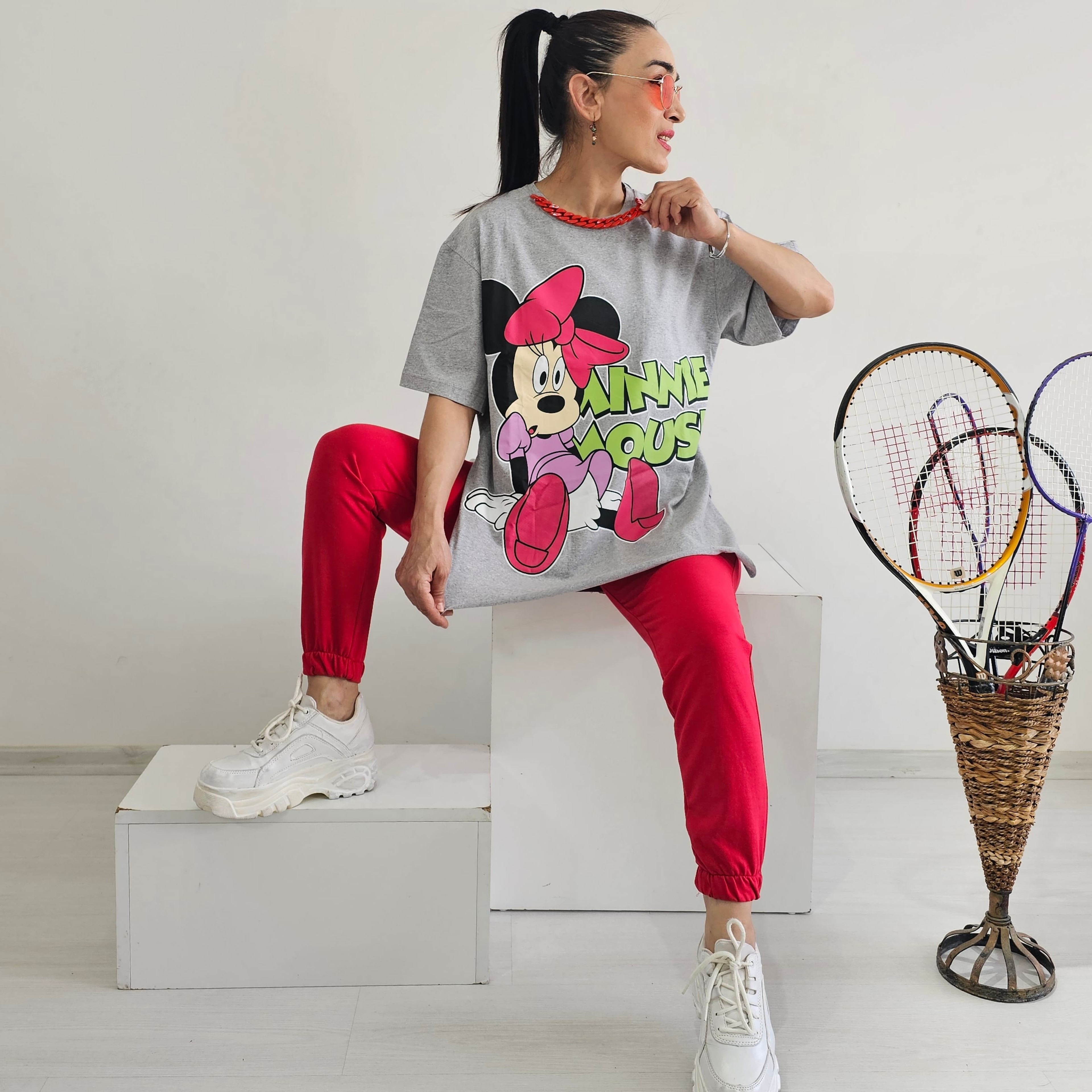 Kolye Detay Mickey Eşofman Takımı - GRİ