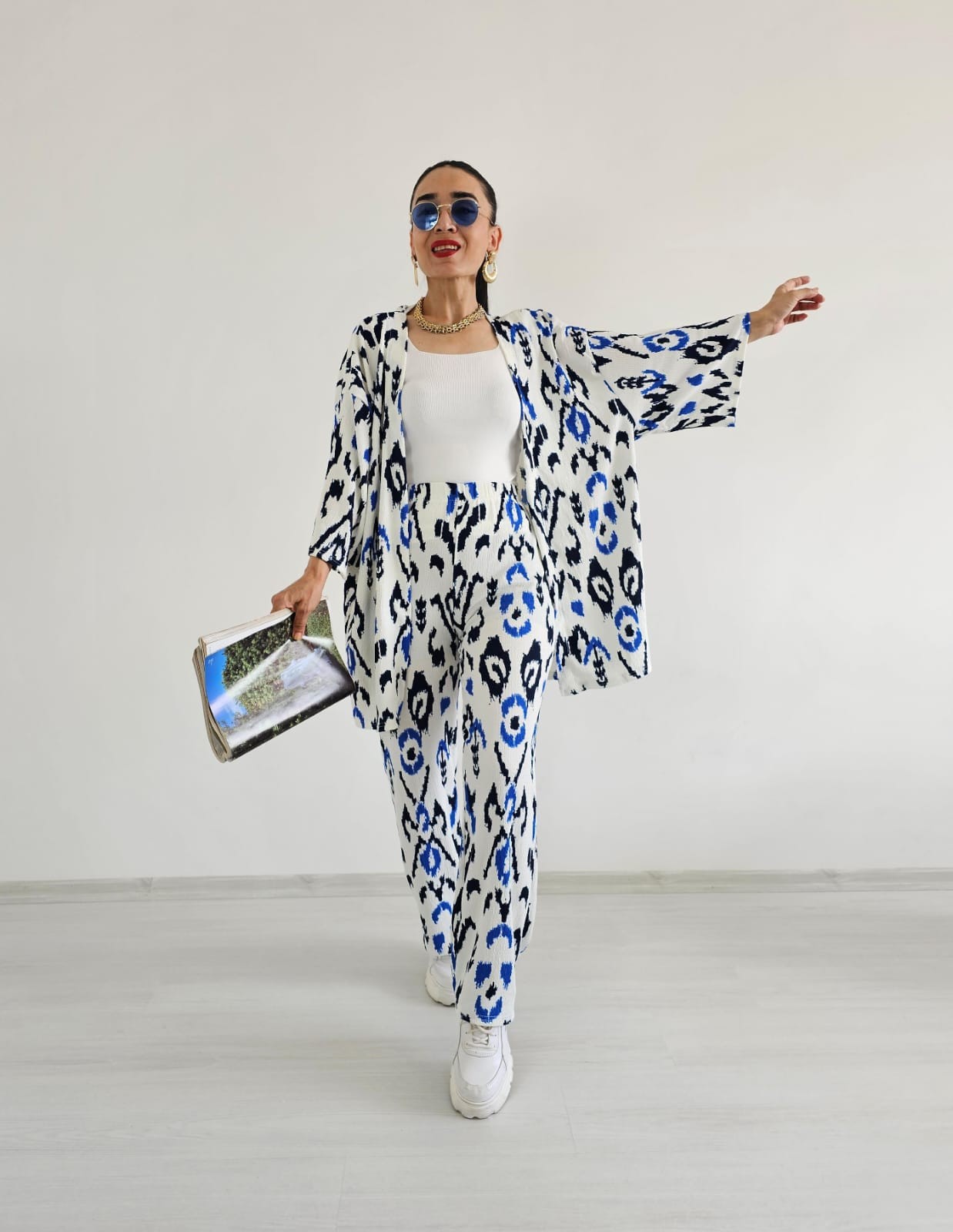Zulaa Boya Desenli Kimono Takımı - Mavi