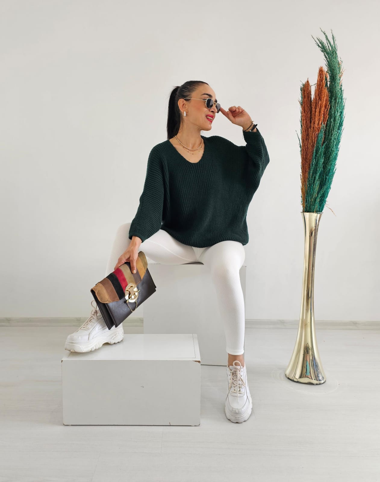 Yarasa Kol Örme Kazak - ZÜMRÜT YEŞİL