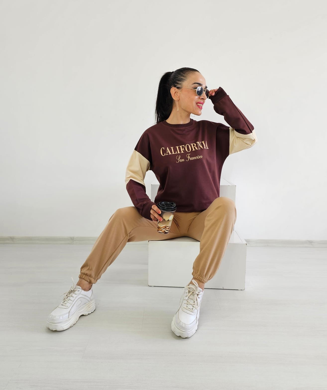 New California Baskı Sweatshirt - KAHVERENGİ