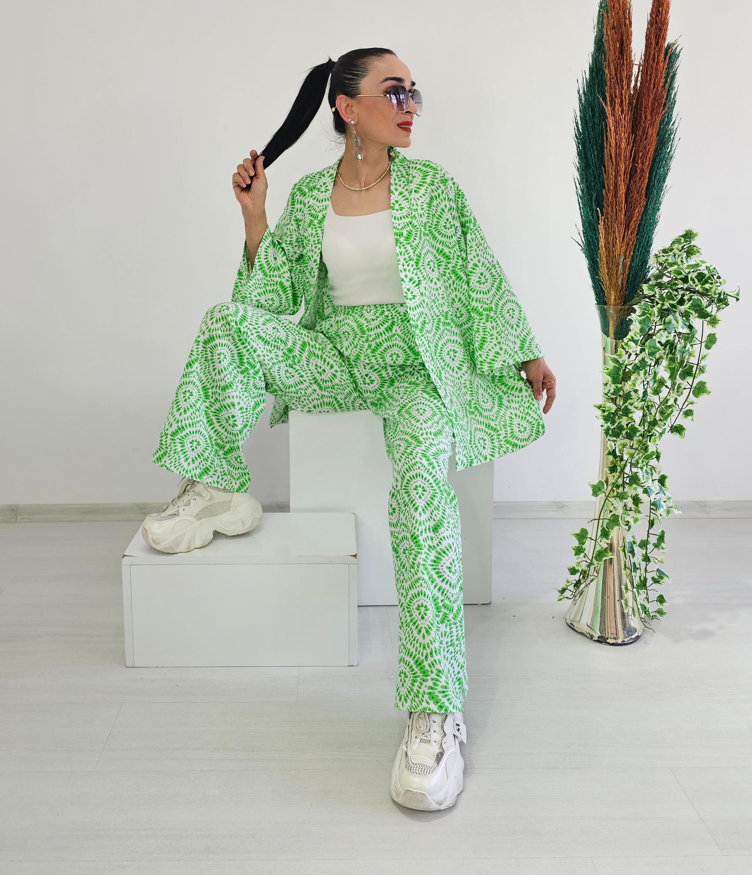 Çiçek Desen Kimono Takım
