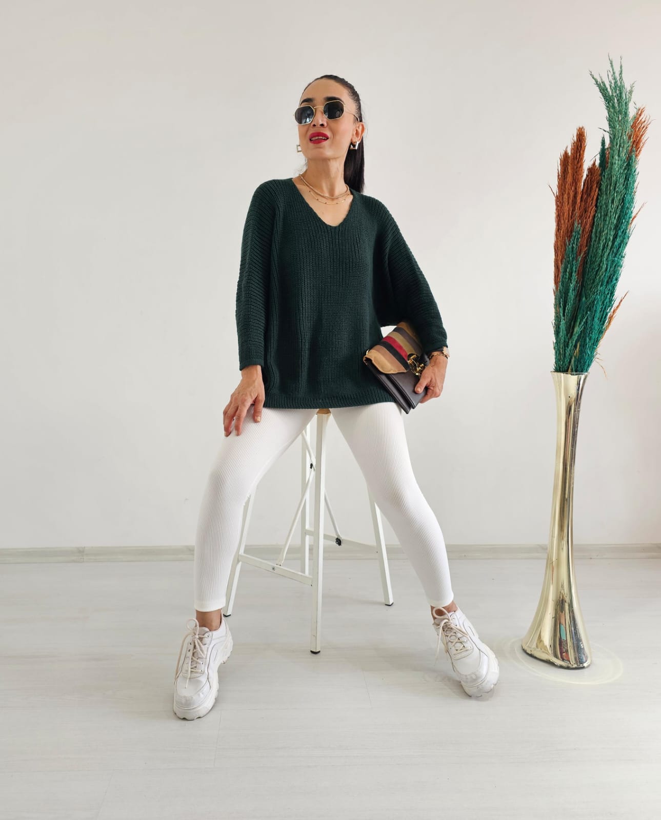 Yarasa Kol Örme Kazak - ZÜMRÜT YEŞİL