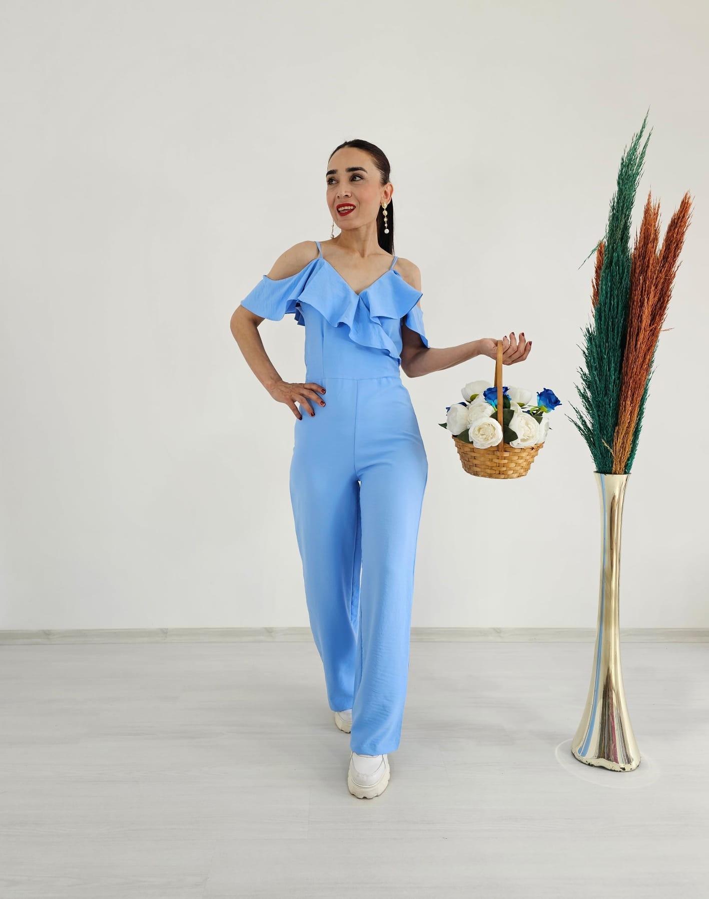 Fırfır Detay İpli Tulum - BEBE MAVİ