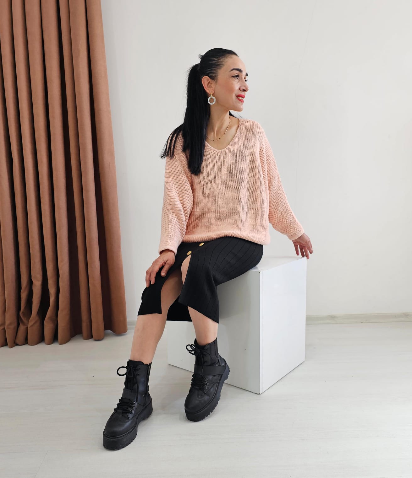 Yarasa Kol Örme Kazak - PUDRA