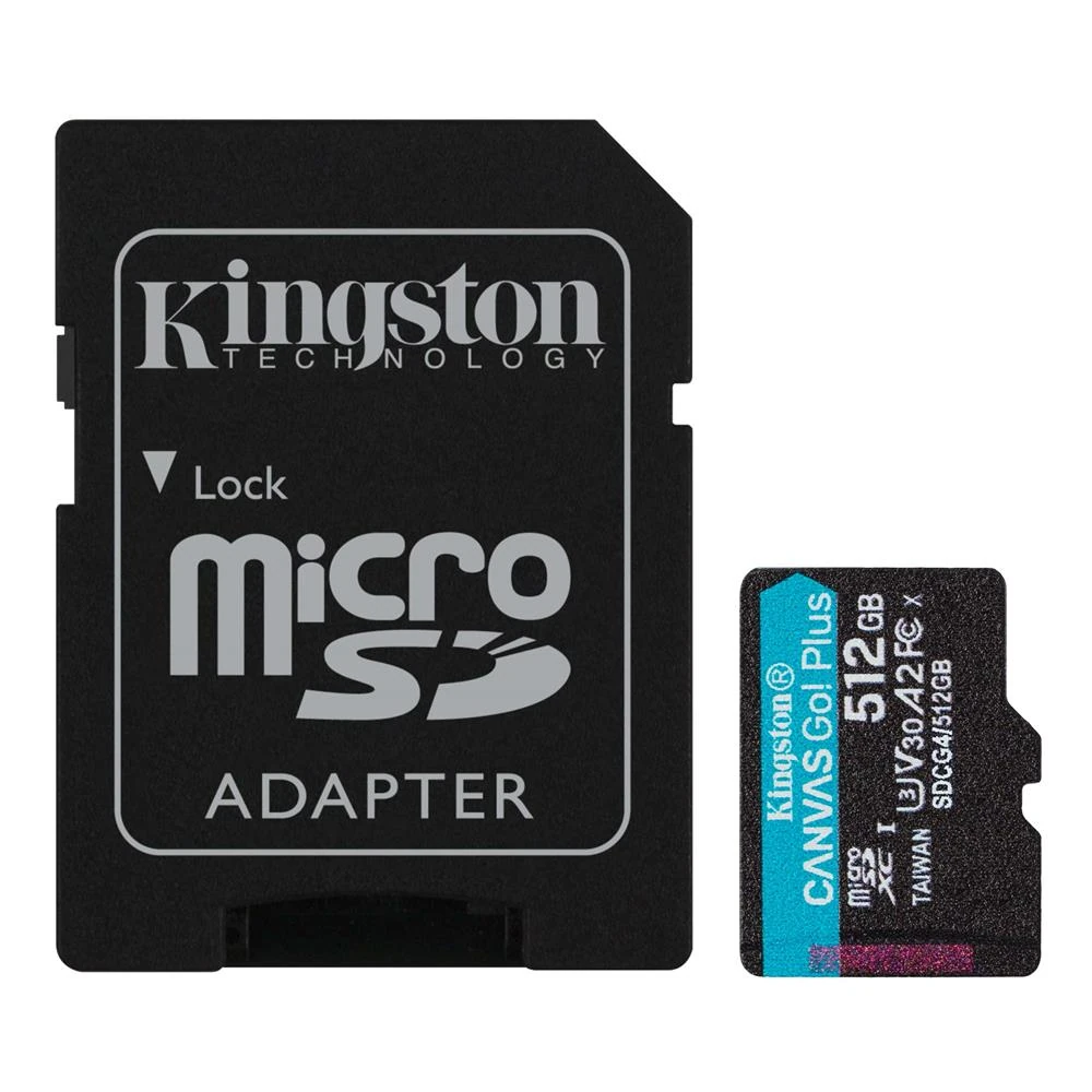 Kingston SDCG4-512GB 512GB microSDXC Canvas Go Plus Gen4 200MB-s A2 U3 V30 Card + ADP Hafıza Kartı