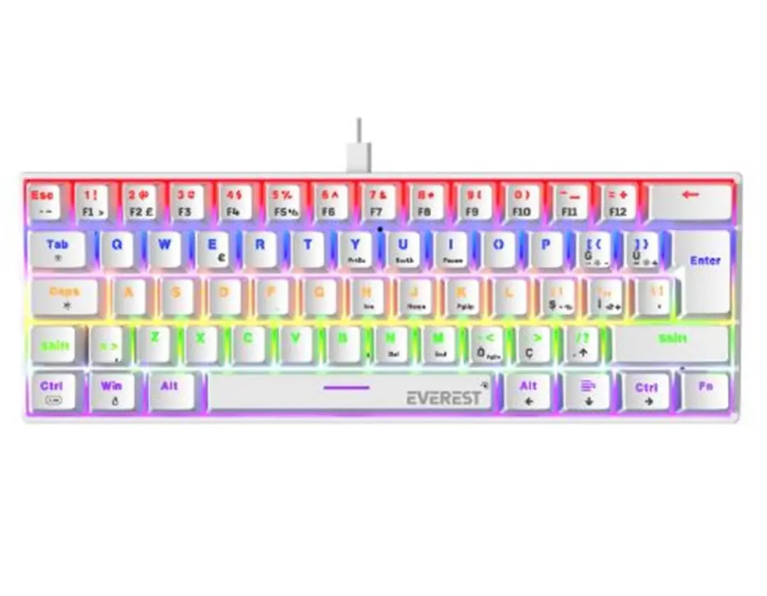 Everest Amber Beyaz Type-C Bağlantılı RGB Ledli Mekanik Gaming Oyuncu Klavye Q Red Switch