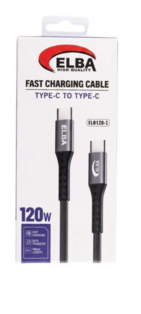 Elba Elb120-1 120w Type-c To Type-c 1Mt Siyah Örgülü  Şarj Kablosu ( Data Veri )