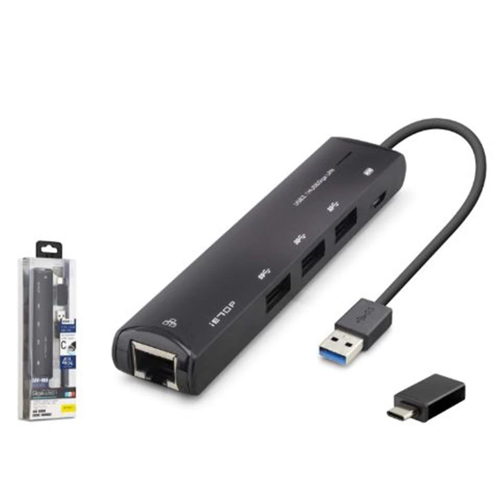 iETOP HDX7897 USB Type-C 3.2 Gen1 Combo Hub Gigabit LAN 4 Port 5 Gbps Siyah