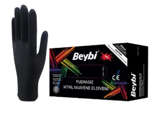 Beybi Muayene Small Pudrasız  Nitril Siyah Eldiven 100lü