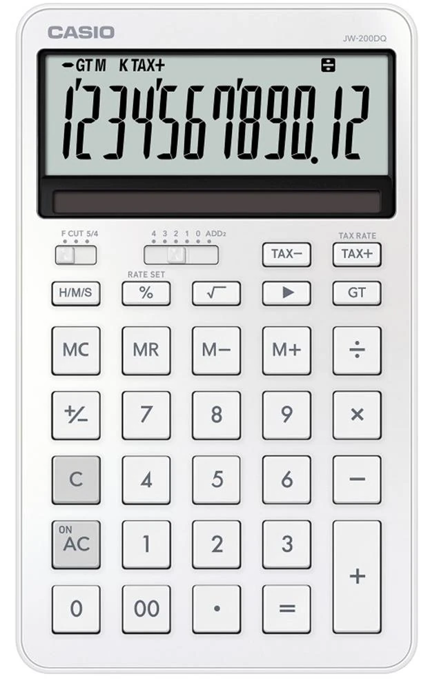 Casio JW-200DQ-WE 12 Hane İpeksi Beyaz Masa Üstü Hesap Makinesi