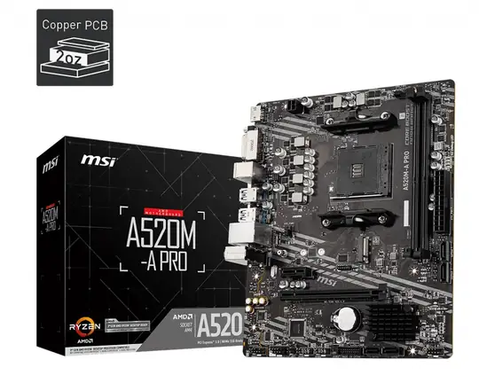 Msi A520M-A PRO AMD A520 Soket AM4 DDR4 4600(OC)MHz mATX Gaming Anakart