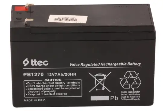 Ttec 12V 7AH-20HR Base Bakımsız Kuru Akü Alarm-Siren için Ups Uygun Değil 1,75 Kg