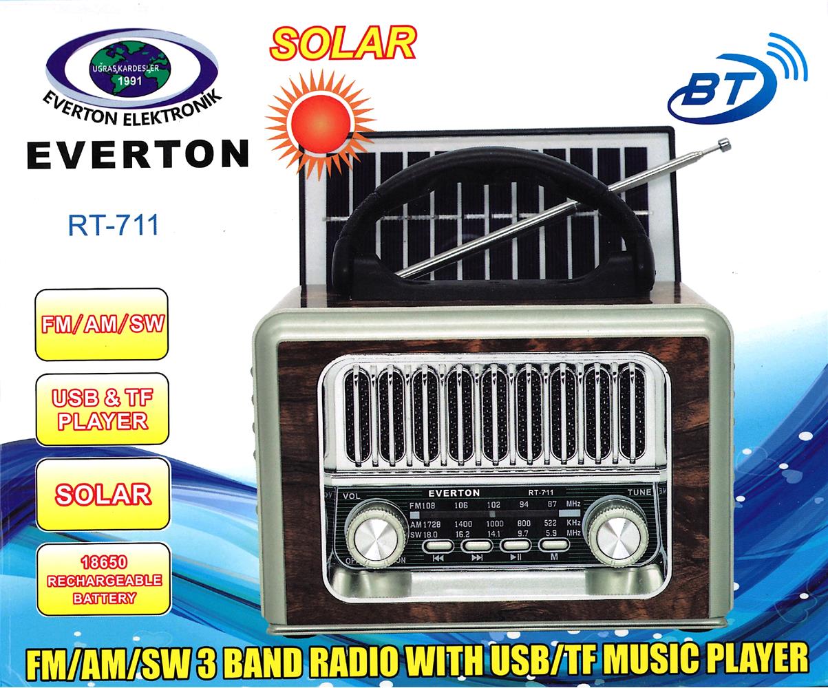 Everton Rt-711-Usb-Tf-Am-Fm-Sw-Tws-Usb Güneş Enerjili  Nostaljik Radyo