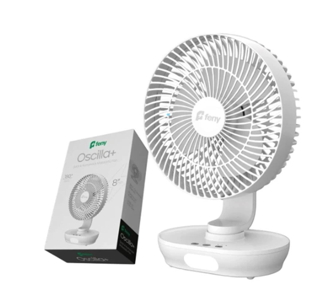 Feny FN-F88 Oscilla 3 Kademe Hız Ayarlı 180° 3000 Mah Şarjlı 8"Masüstü Vantilatör 150° Salınım