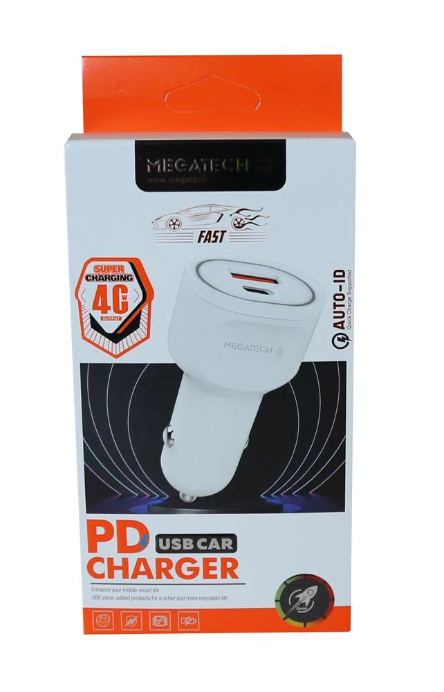 Megatech T-05M40 Beyaz  40W PD-USB Araç Çakmaklık Şarj Başlığı Hızlı Şarj