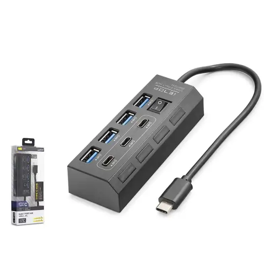 Hadron HDX7057 İetop Type-C Hub 5Gbps 3x Type-C 3.2 + 4x Usb-A 3.2 7 Port Anahtarlı Çoklayıcı Siyah